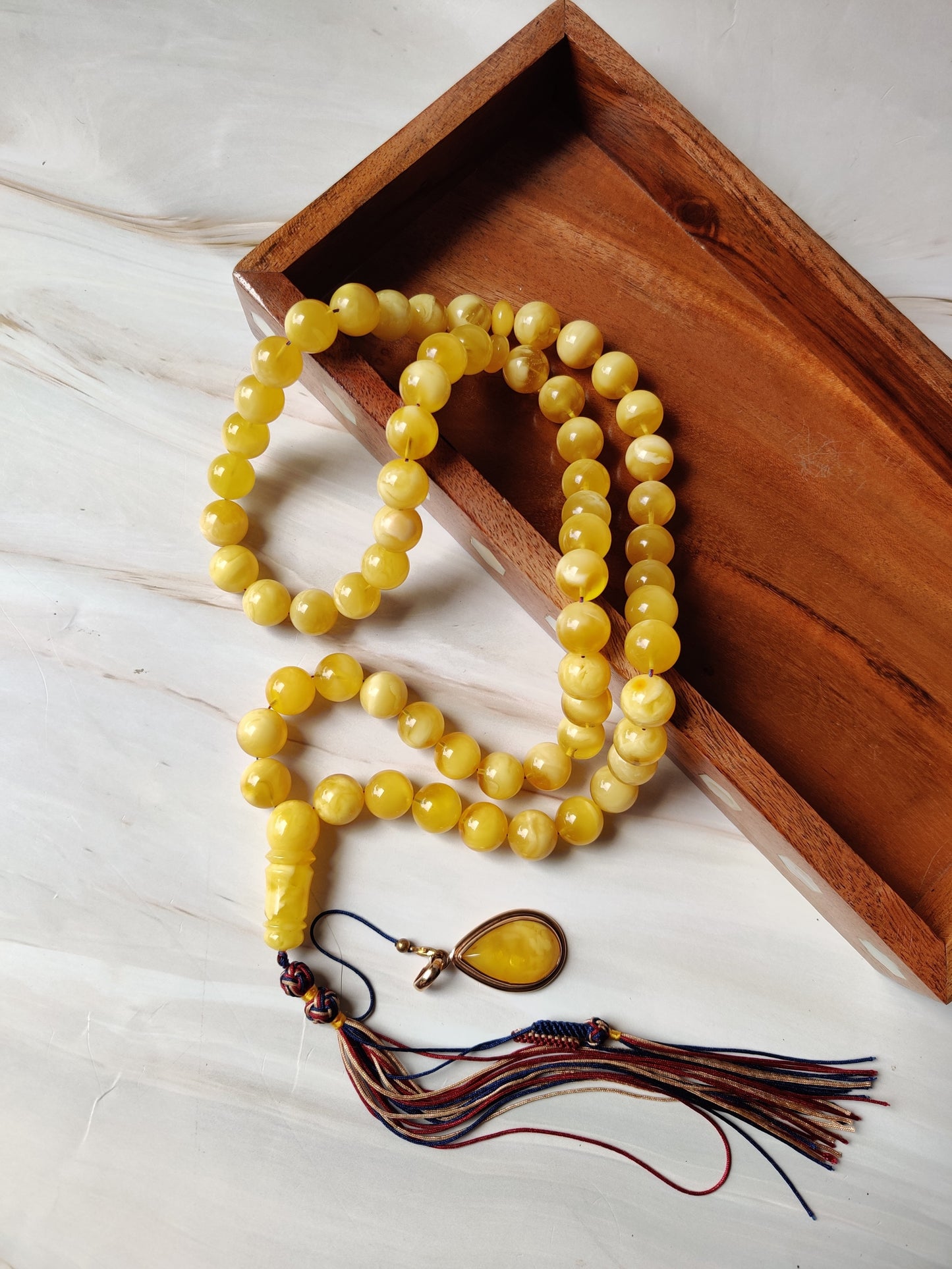Highly Collectible Extra Long Natural Amber Misbaha 61 Beads from Private Collector from Poland + Certificate