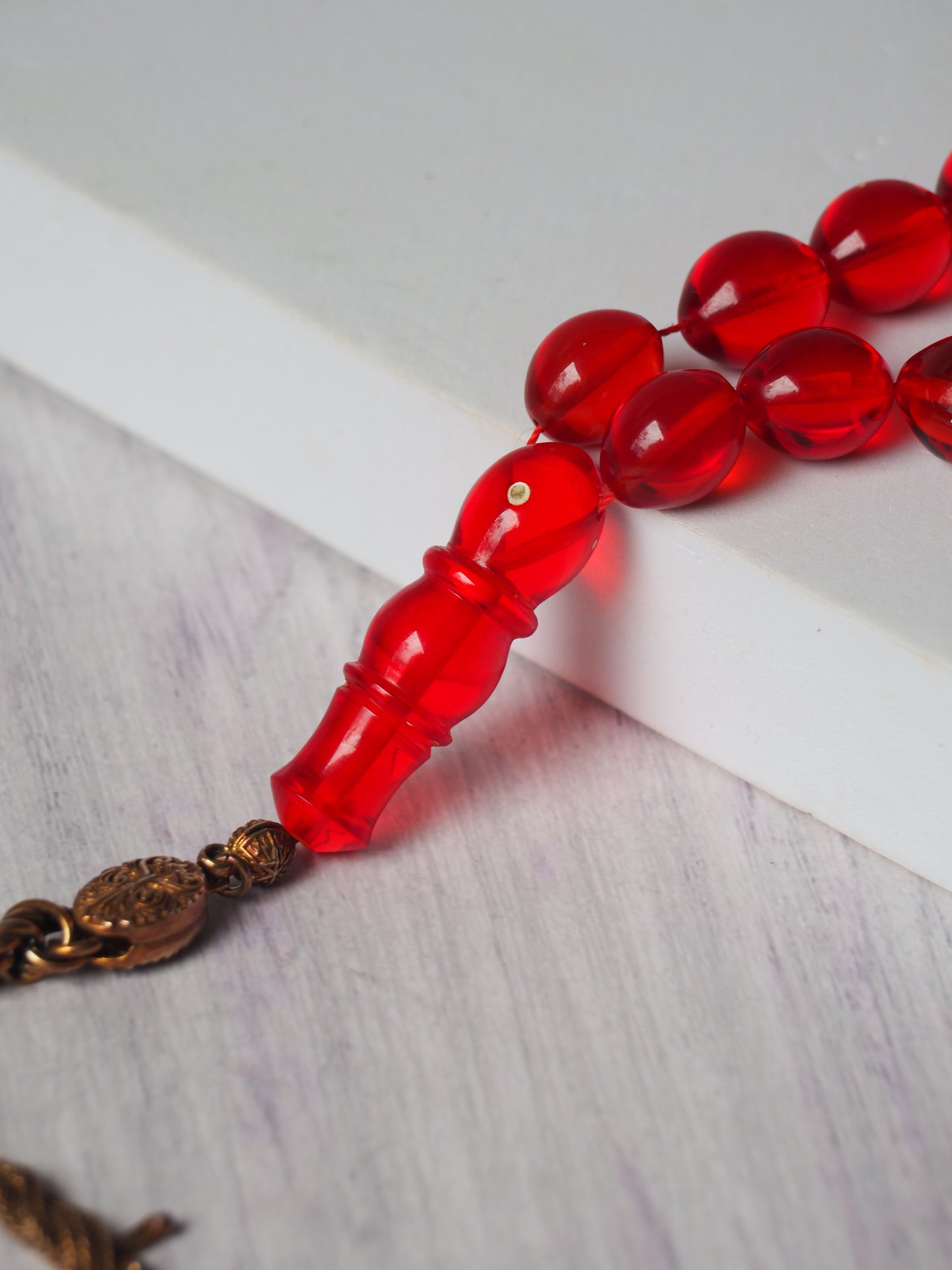 Red Olive Shaped Bakelite Rosary 33 Beads