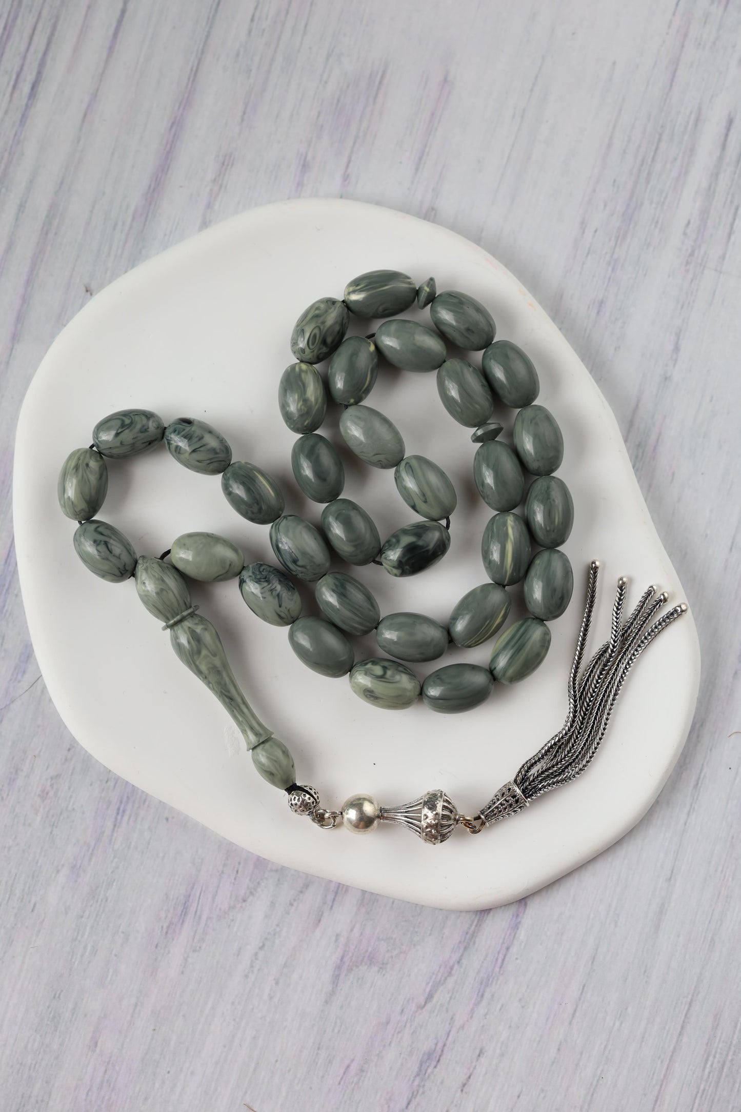 Cloudy Grey "Chernobyl" Bakelite Misbah 33 Beads