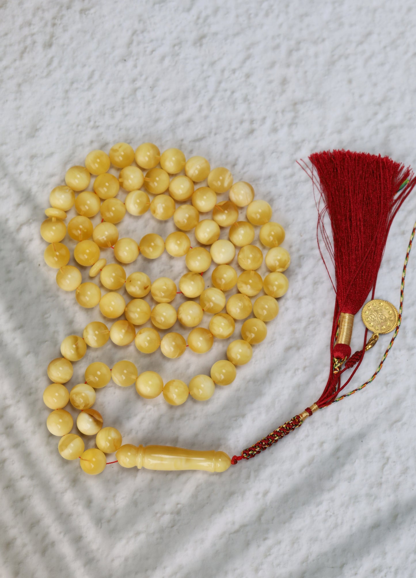 Half-Half Cloudy & Milk Amber Misbah – 75 Beads