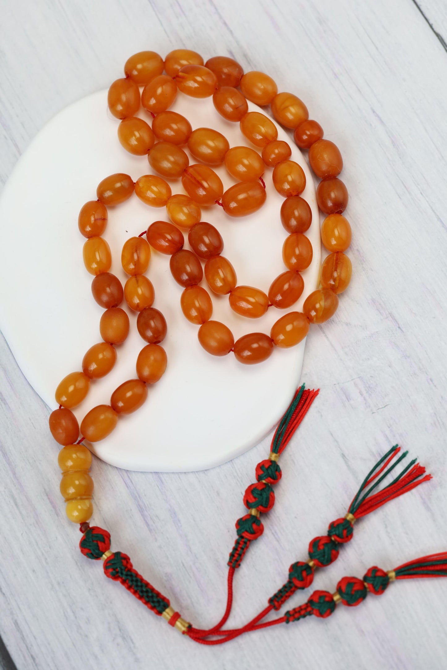 Rare Natural Old German Amber Misbah - 51 Olive Shape Beads