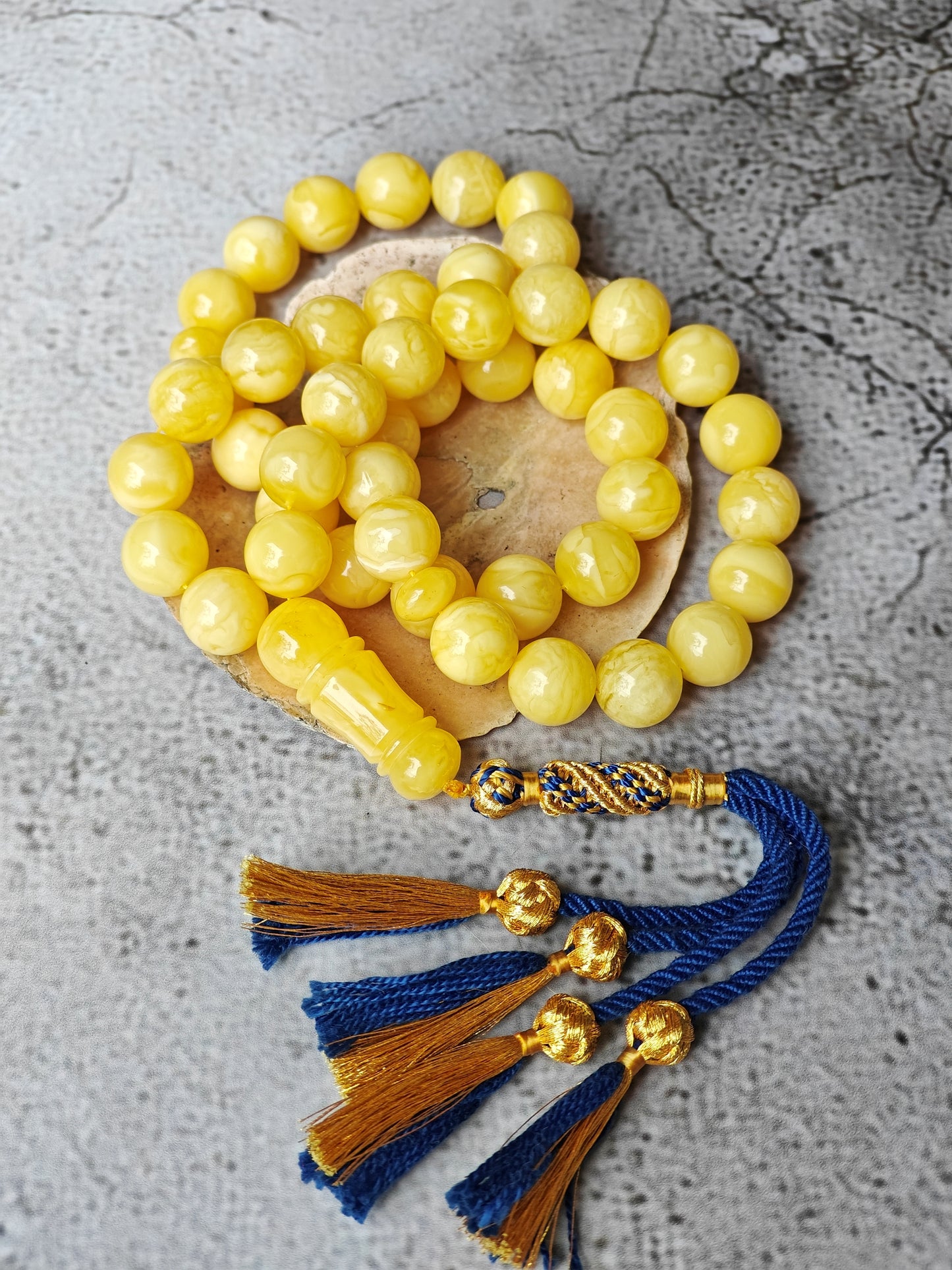Butterscotch Tiger Natural Amber Rosary 45 Beads 13.5 mm