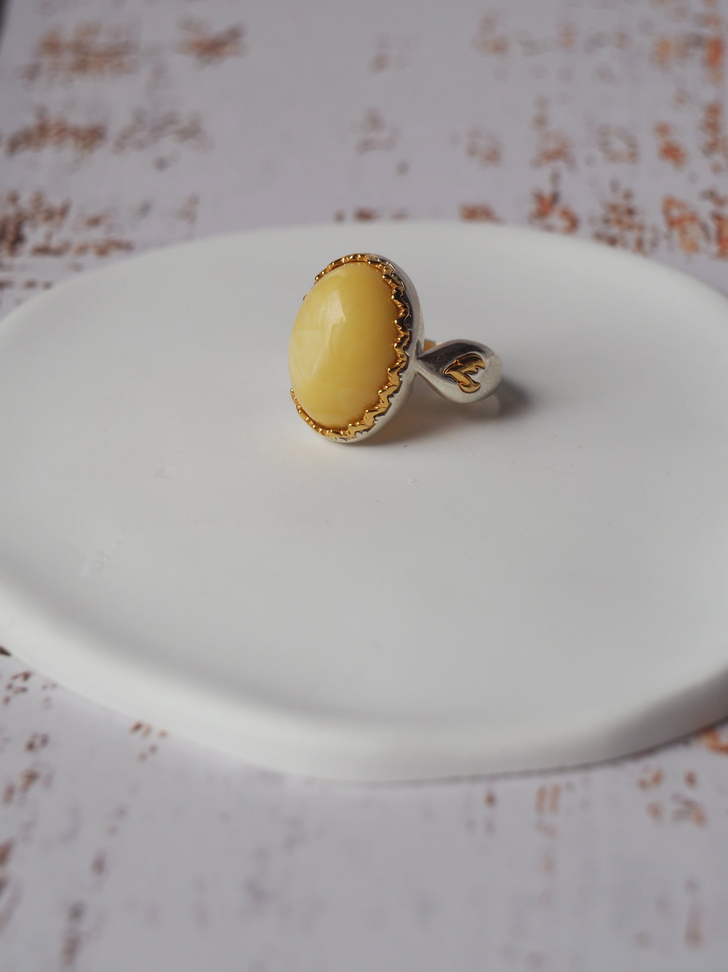 Solid Matt Butterscotch Oval Amber Ring in Silver 925