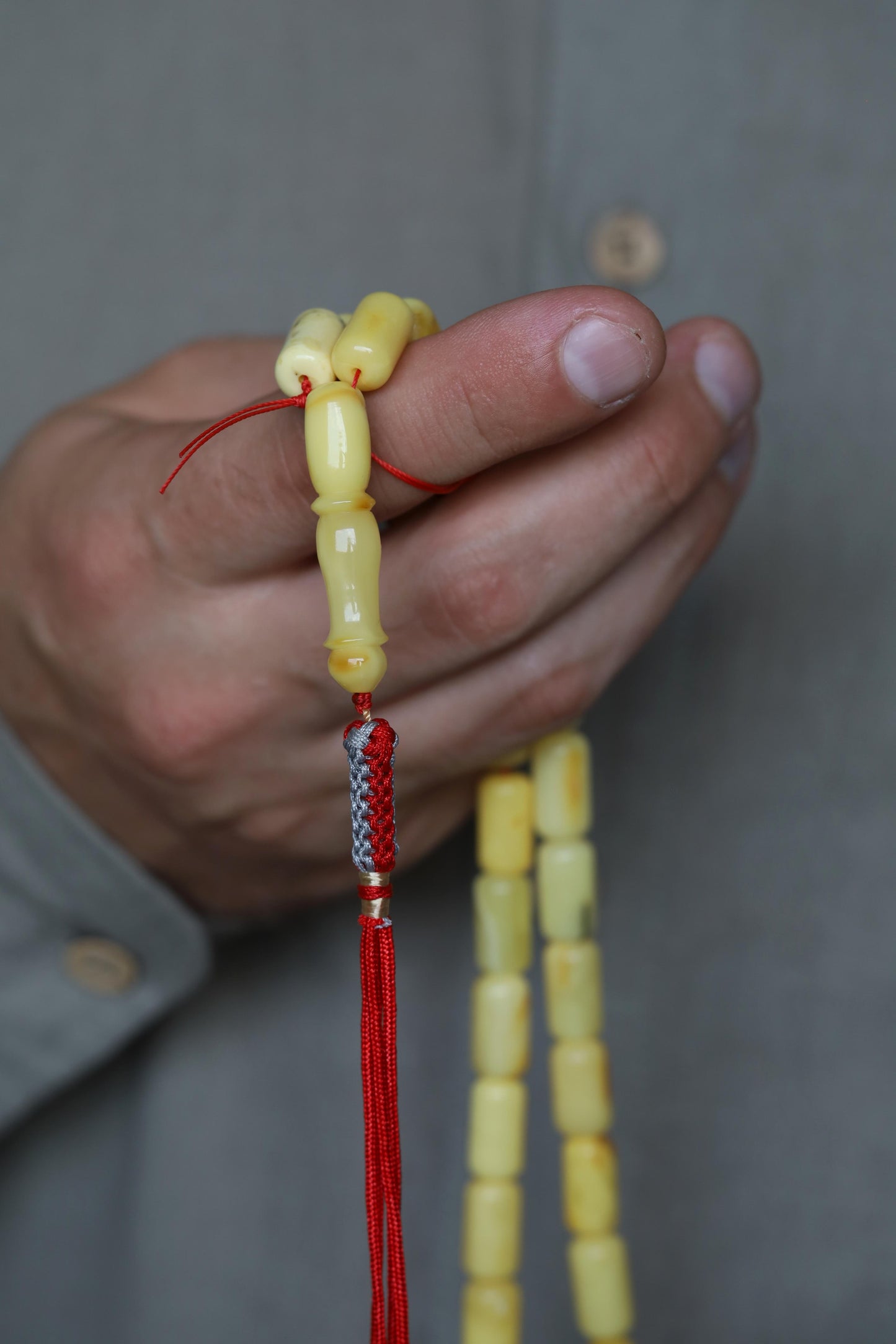 Natural Milk Barrel Shape Amber Rosary – 37 Beads + 8 Spares