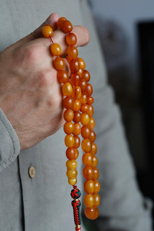 Rare Natural Old German Amber Misbah - 51 Olive Shape Beads