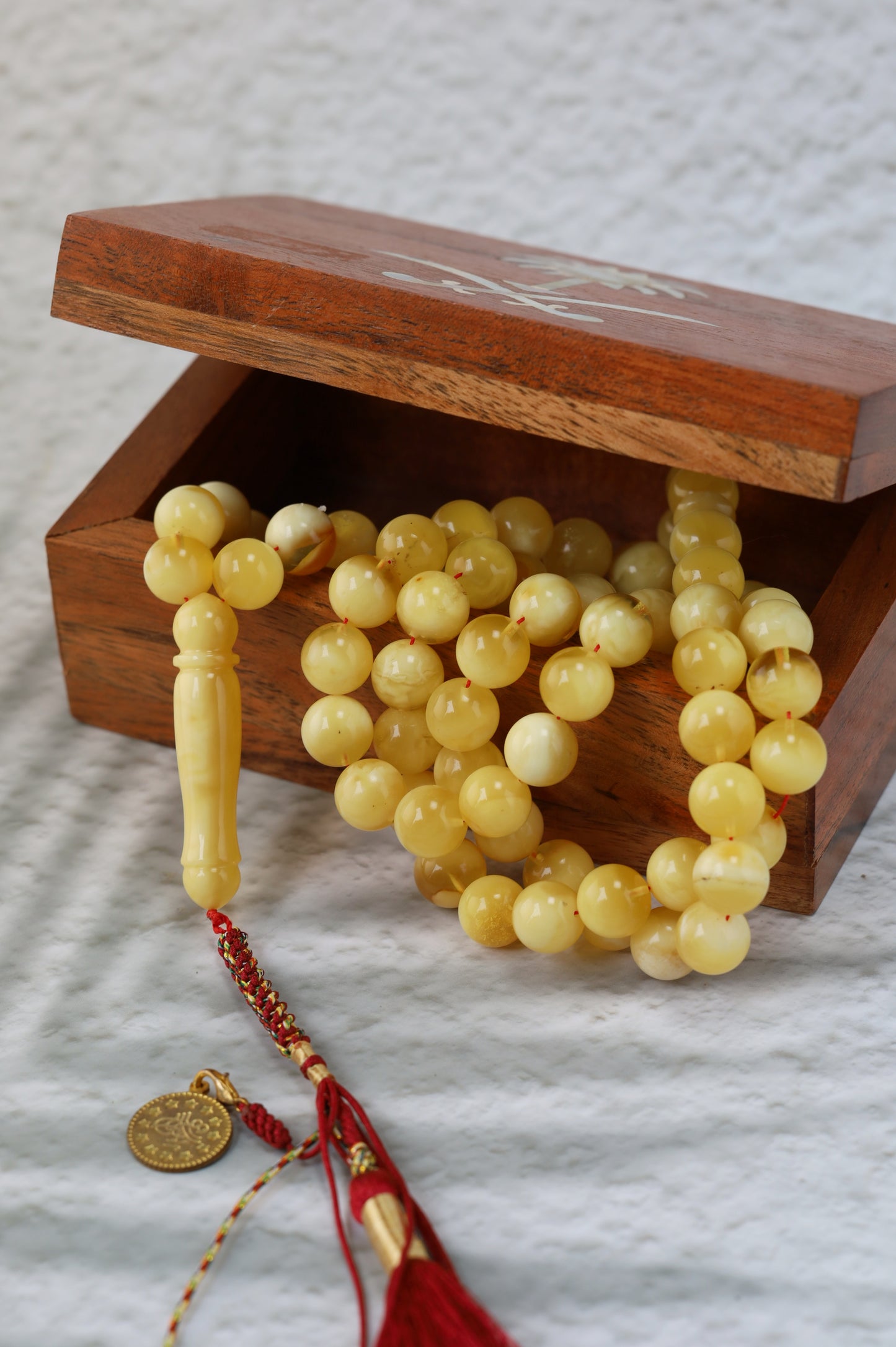 Half-Half Cloudy & Milk Amber Misbah – 75 Beads