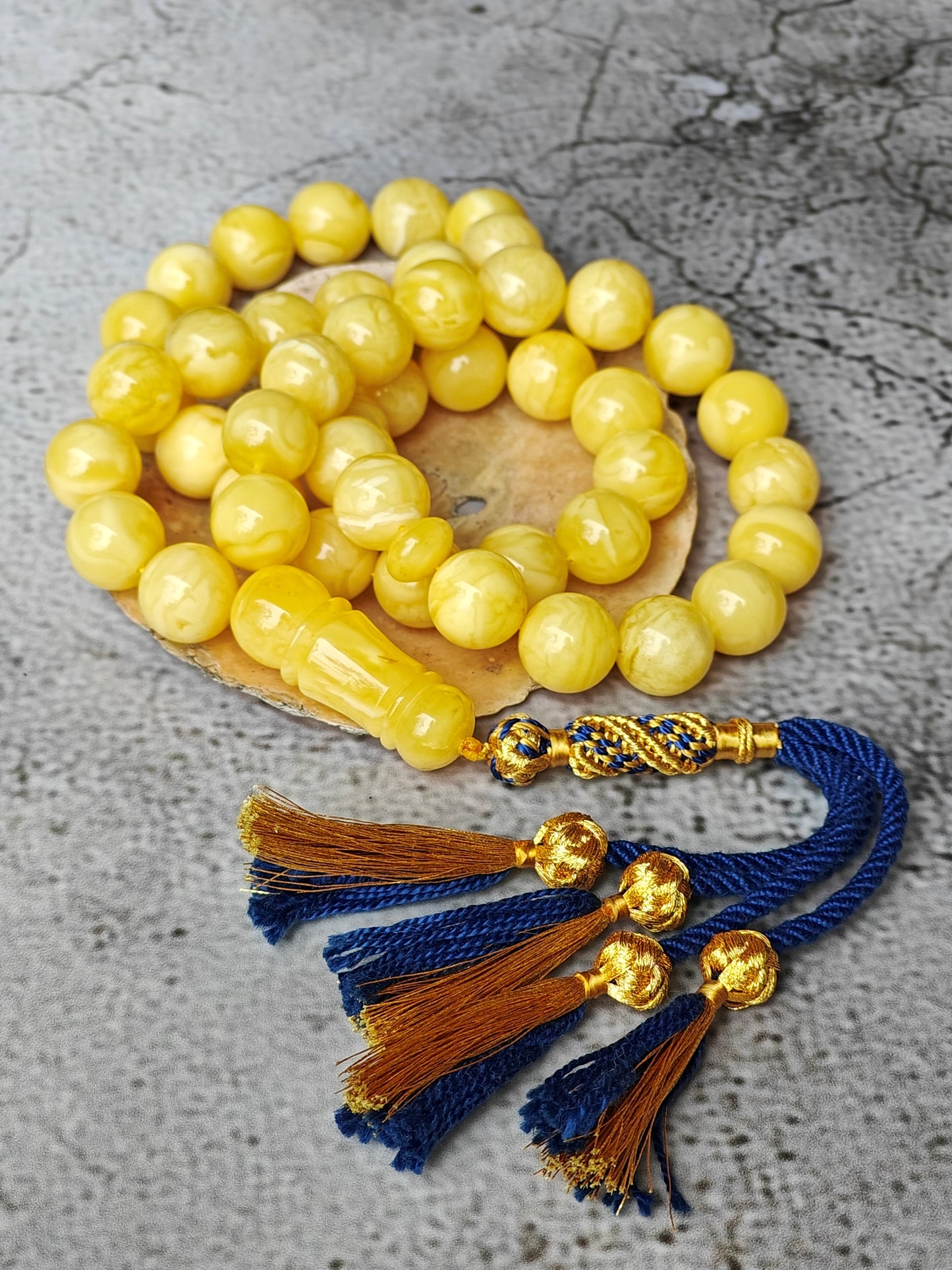 Butterscotch Tiger Natural Amber Rosary 45 Beads 13.5 mm