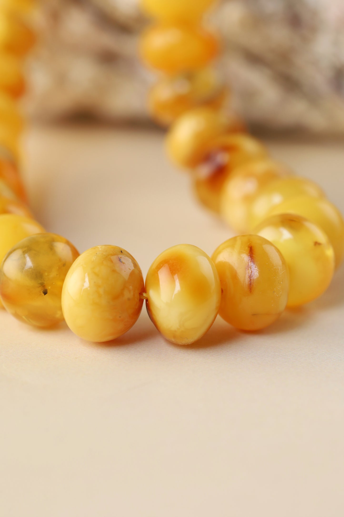 Raw Aged Honey Donut Shape Baltic Amber Rosary – 66 Beads + 3 Spares
