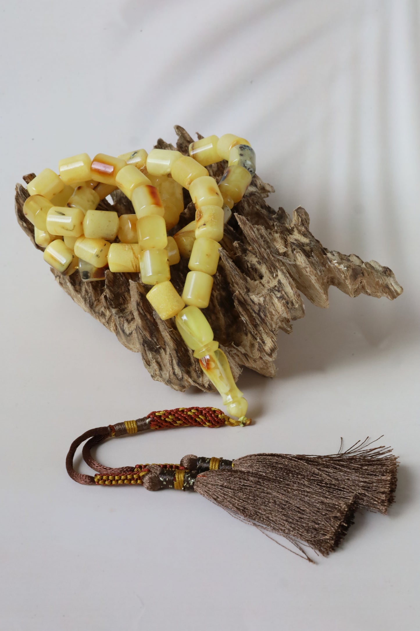 Natural Multicolor Raw Barrel Shape Amber Tasbih 45 Beads