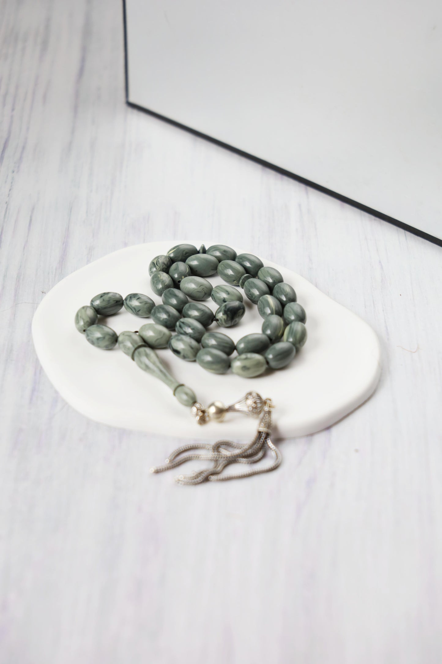 Cloudy Grey "Chernobyl" Bakelite Misbah 33 Beads