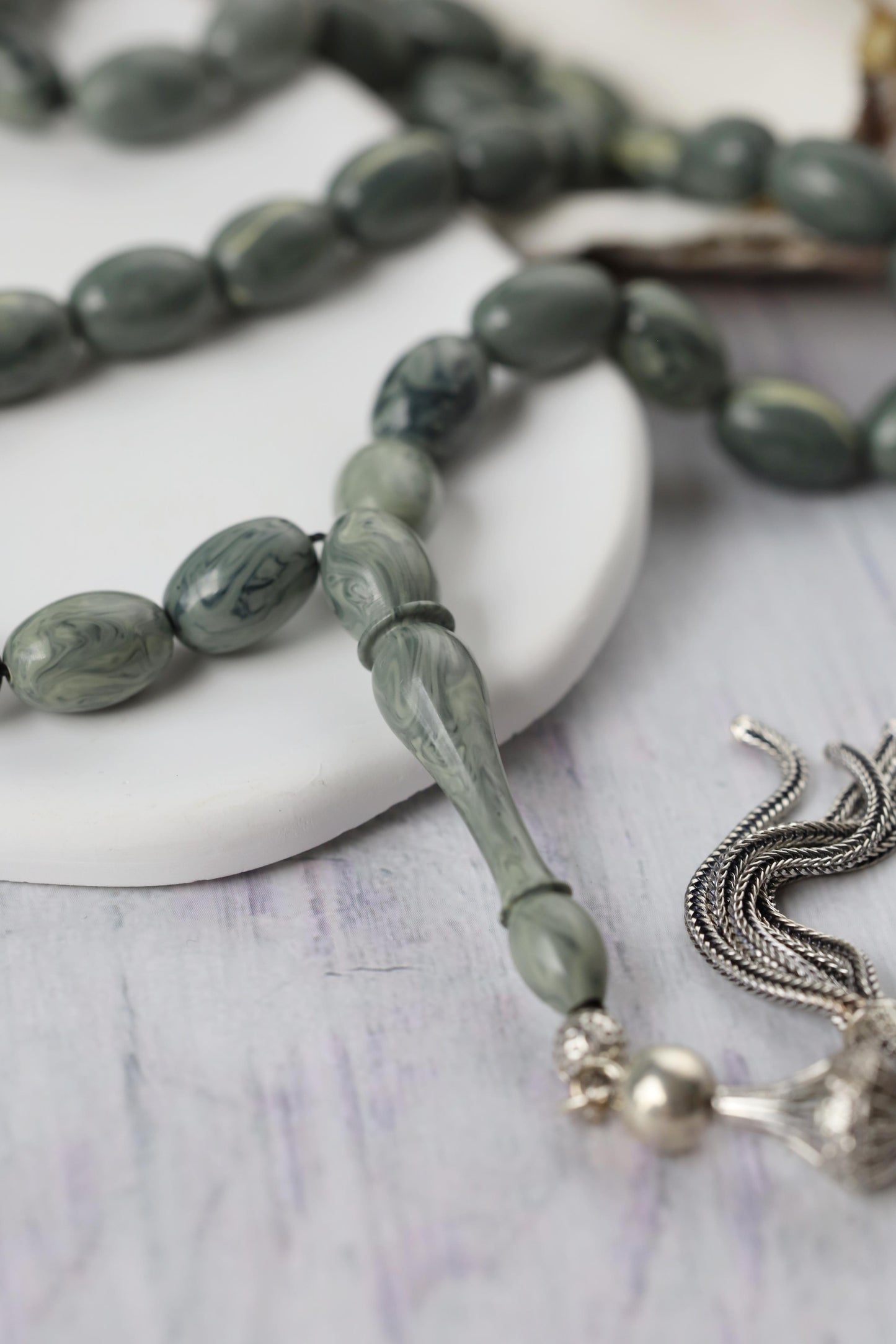 Cloudy Grey "Chernobyl" Bakelite Misbah 33 Beads