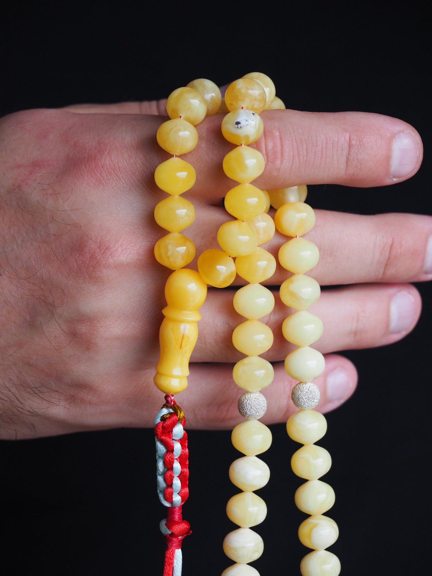 Royal White and Butterscotch Natural Amber Tasbih 45 Istanbul Shape Beads