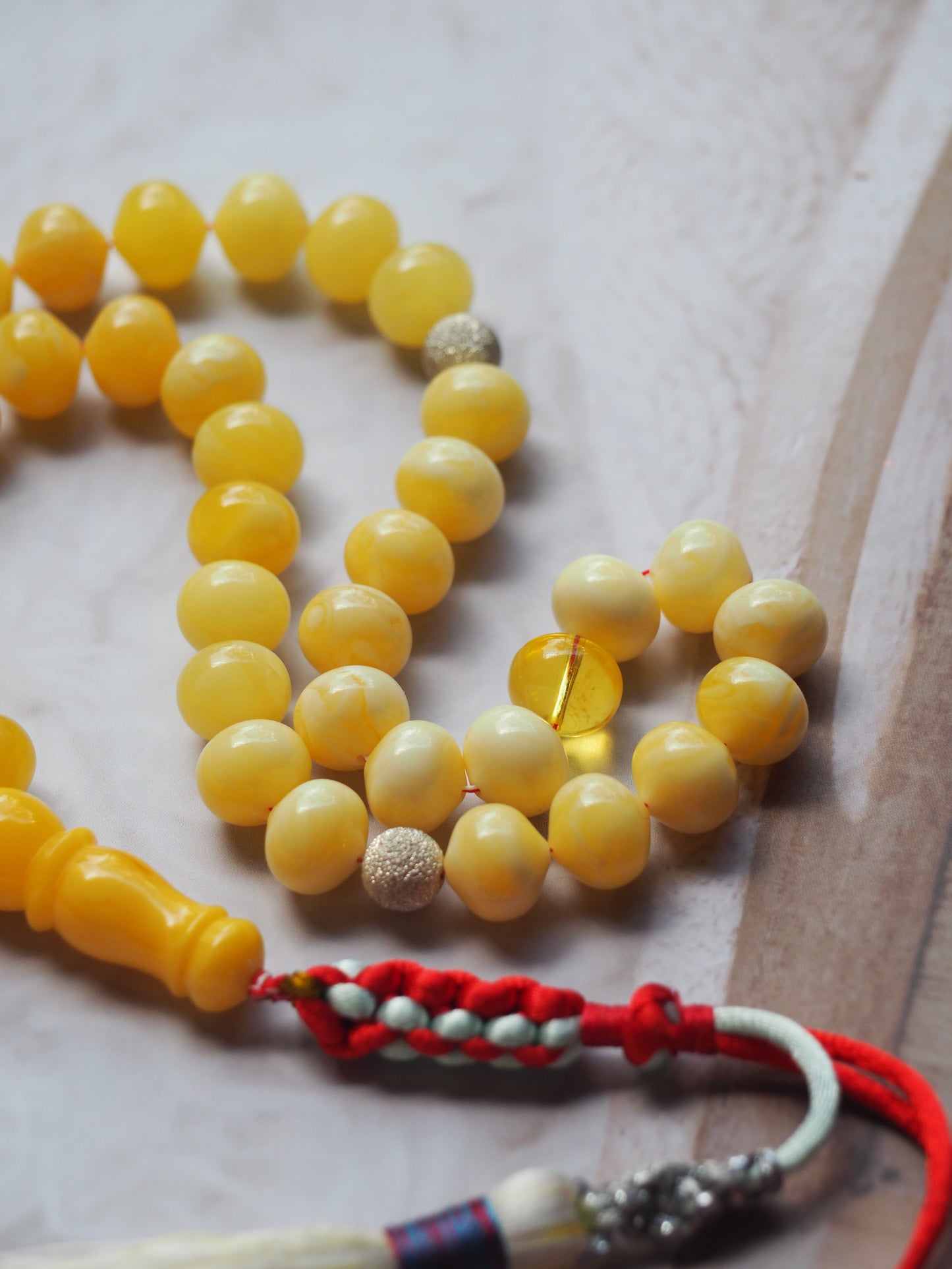 Royal White and Butterscotch Natural Amber Tasbih 45 Istanbul Shape Beads