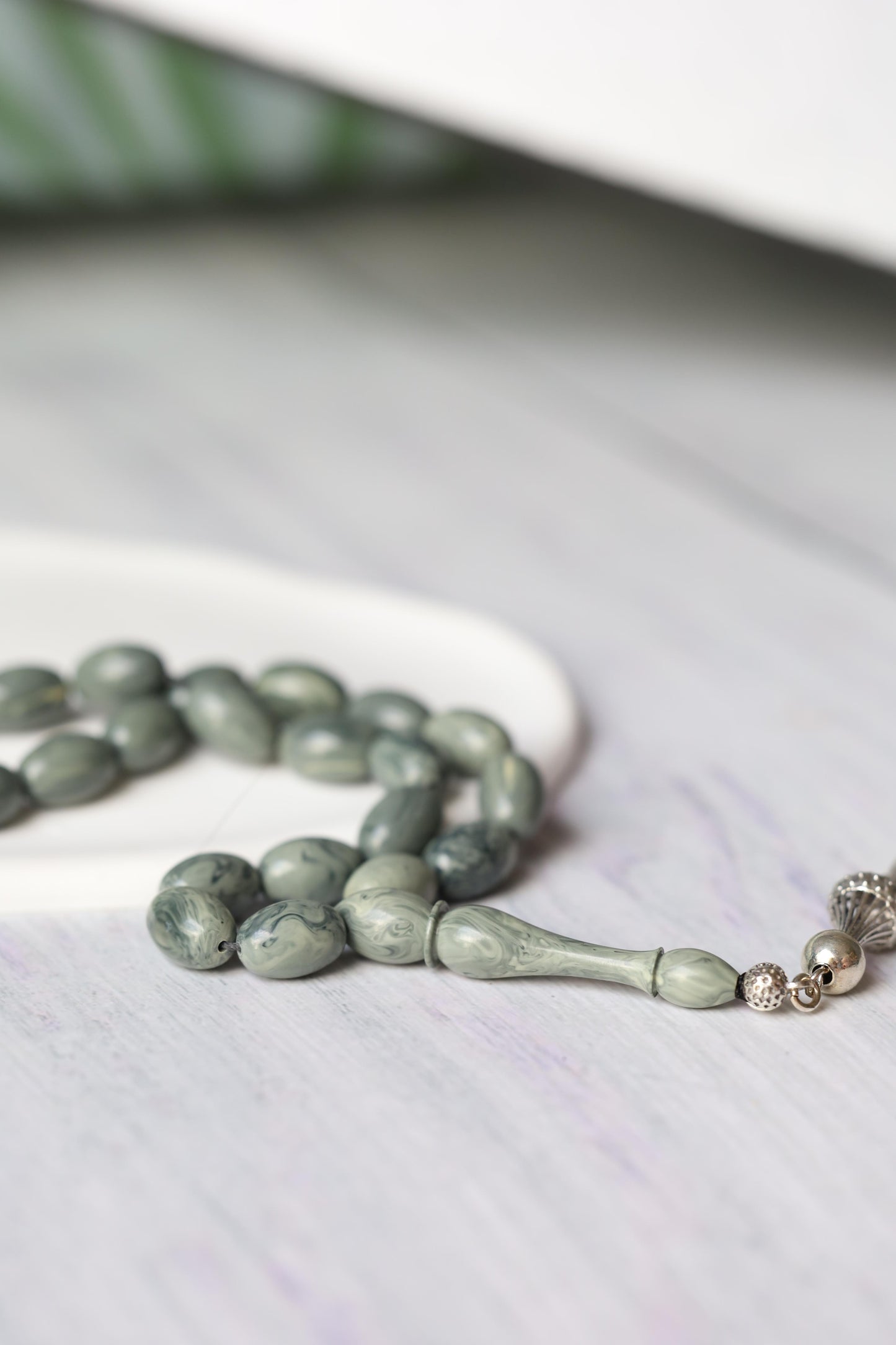 Cloudy Grey "Chernobyl" Bakelite Misbah 33 Beads