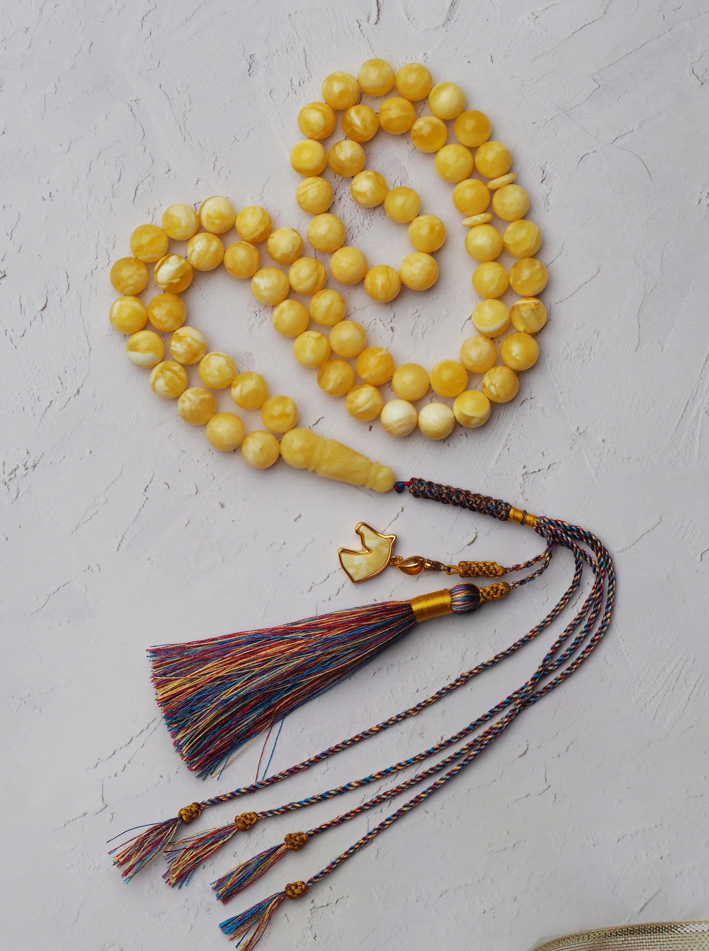 Newly Crafted Light Milk & Tiger Pattern Amber Tasbih – 66 Beads | 9.5 mm | with Horse Charm
