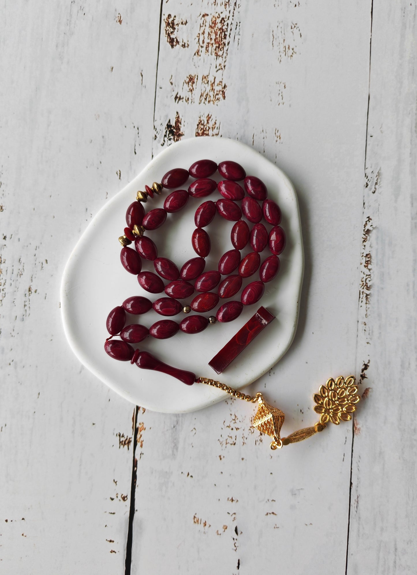 Deep Burgundy American Bakelite Tasbih | 37 Olive Beads
