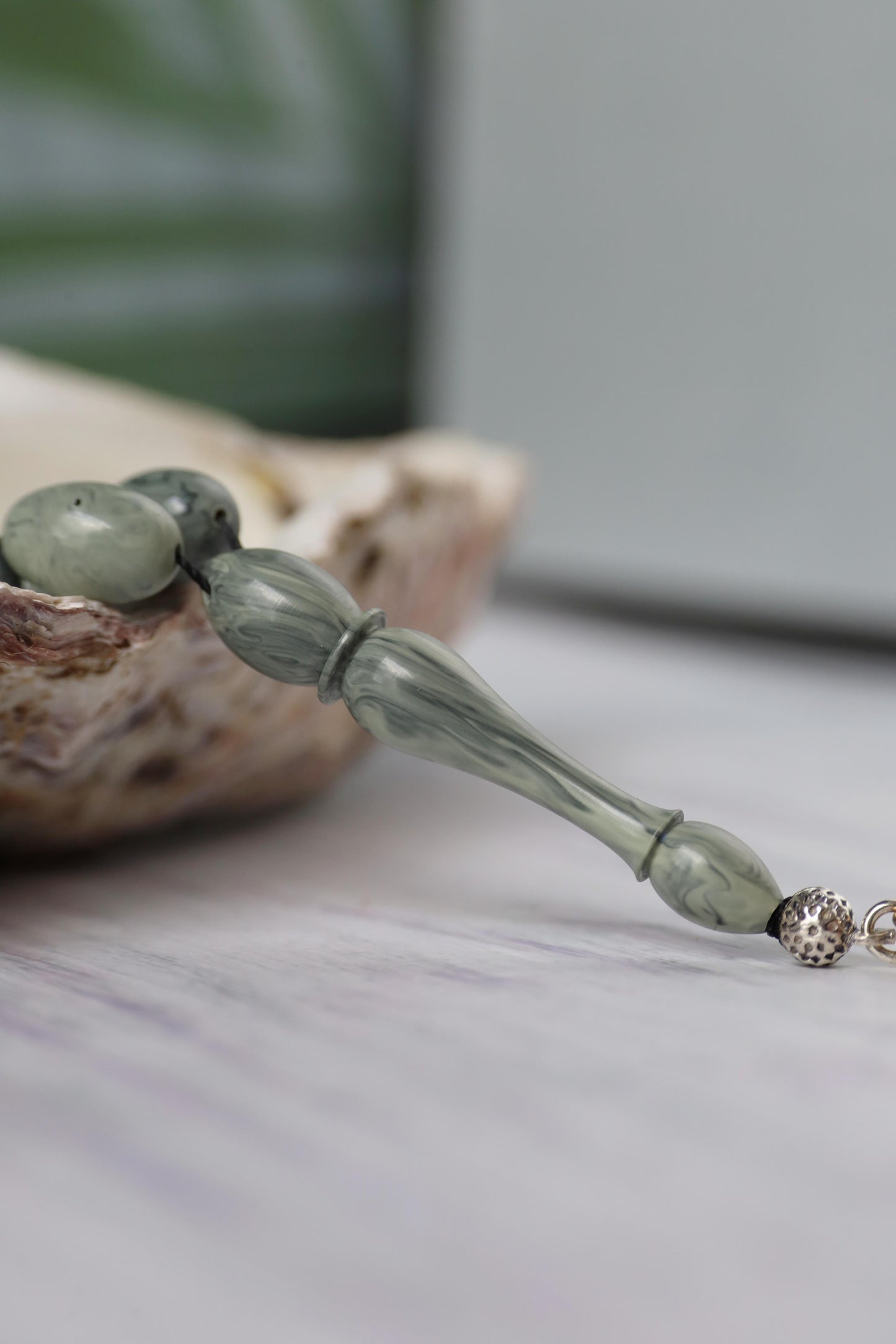Cloudy Grey "Chernobyl" Bakelite Misbah 33 Beads