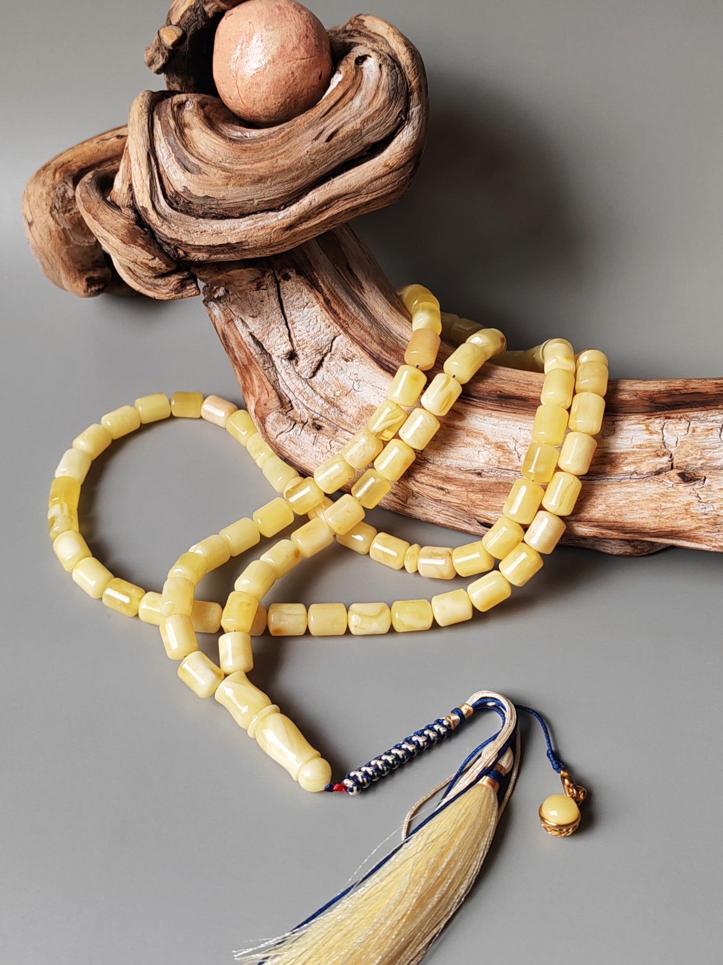 Long Milk Barrel Shape Super Amber Misbah – 99 Beads with Amber Pendant
