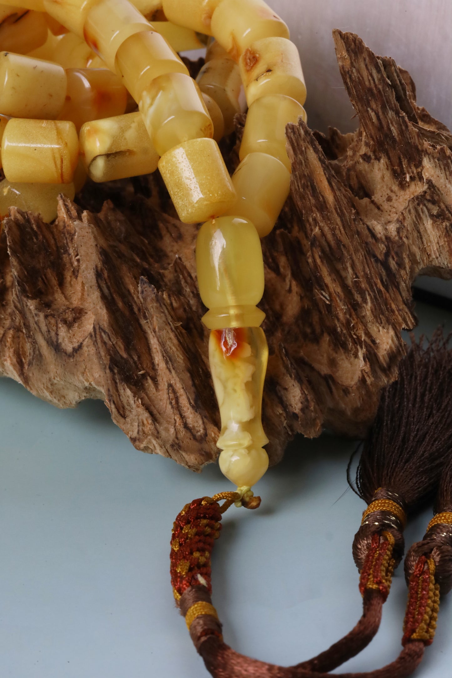 Natural Multicolor Raw Barrel Shape Amber Tasbih 45 Beads