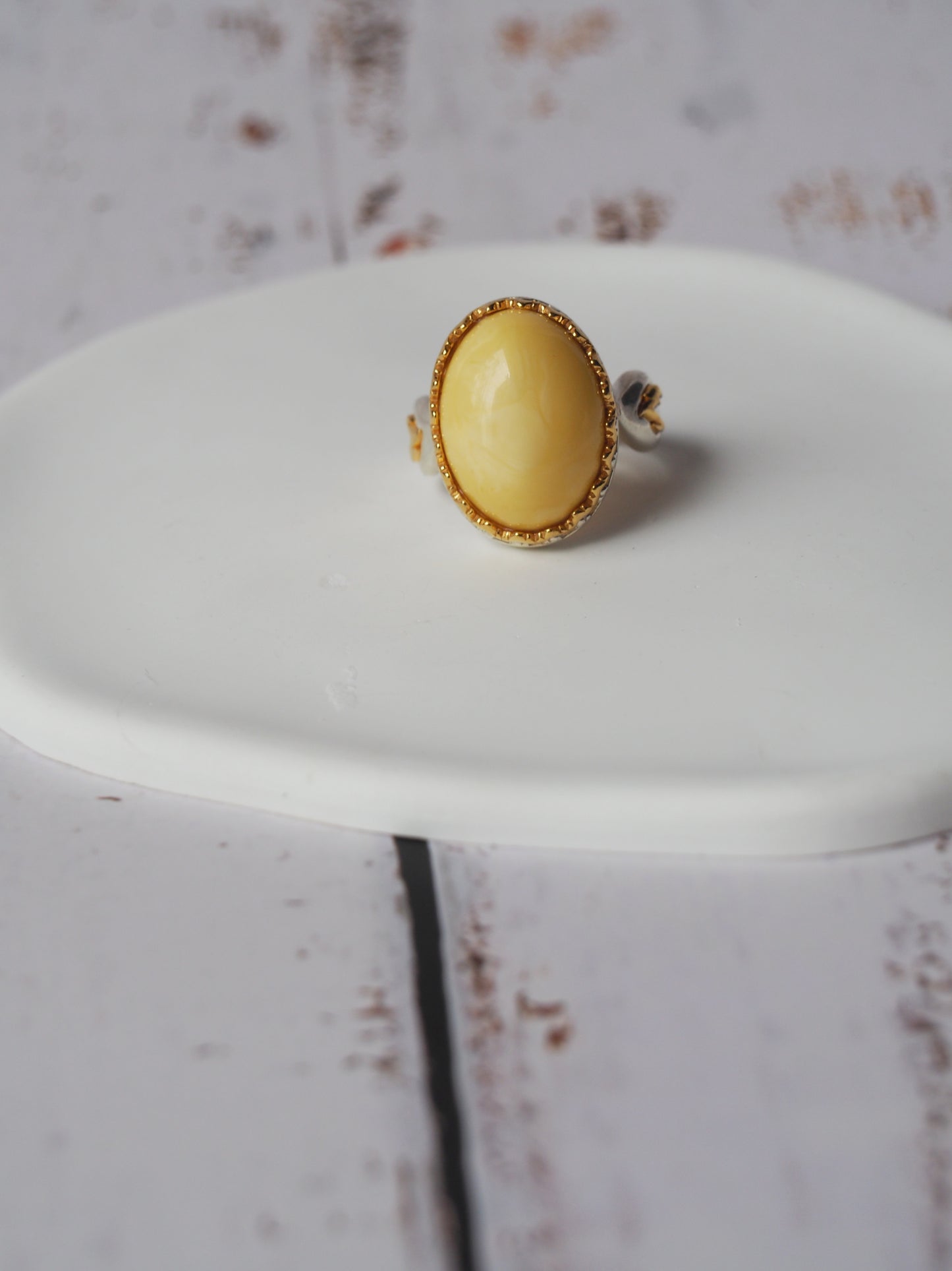Solid Matt Butterscotch Oval Amber Ring in Silver 925