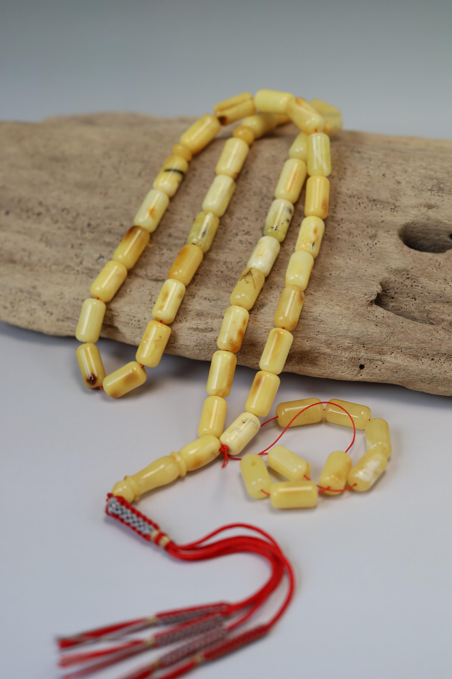 Natural Milk Barrel Shape Amber Rosary – 37 Beads + 8 Spares