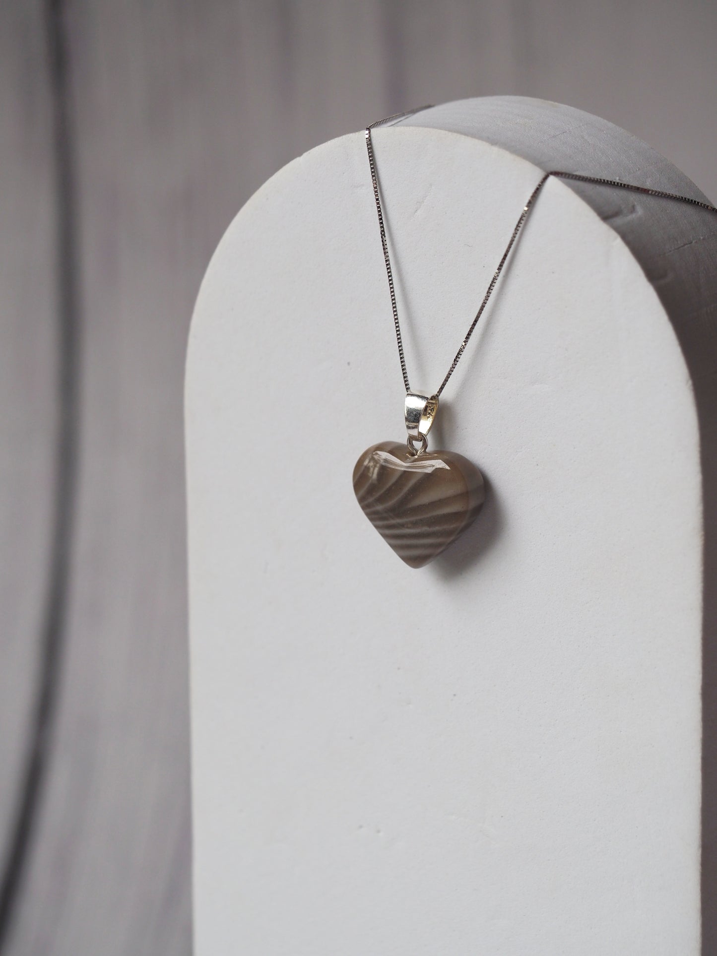 Natural Heart Shaped Striped Flint Pendant with Silver Hook