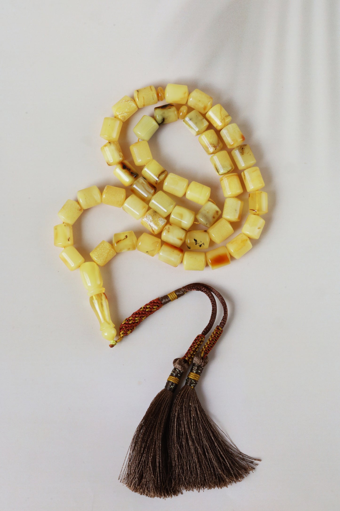 Natural Multicolor Raw Barrel Shape Amber Tasbih 45 Beads