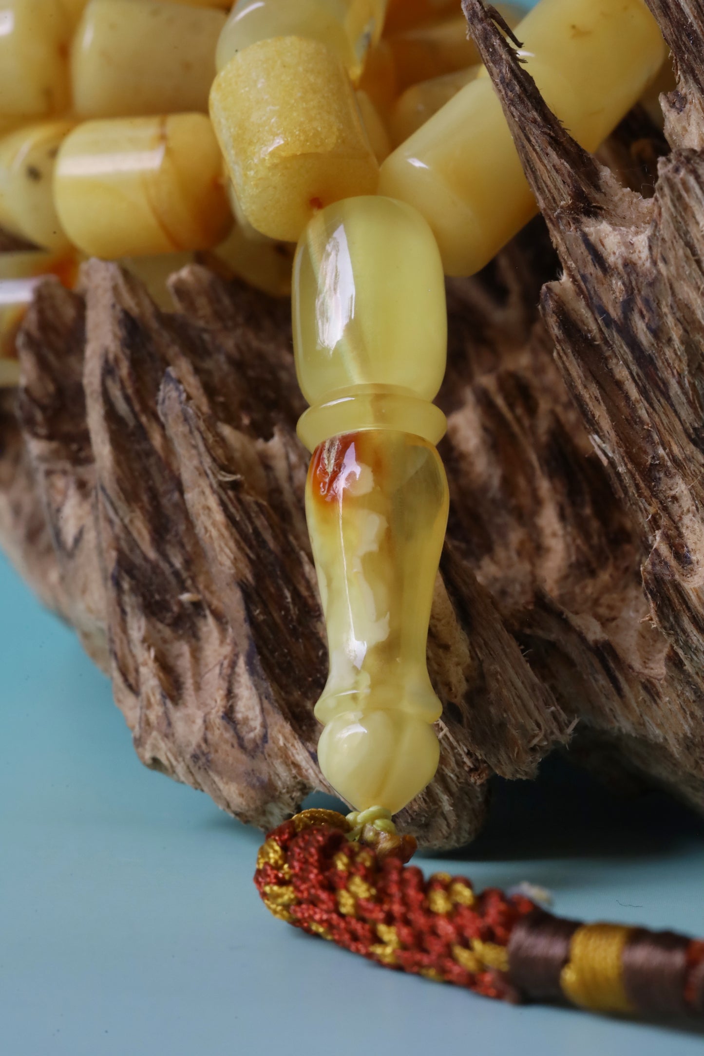Natural Multicolor Raw Barrel Shape Amber Tasbih 45 Beads