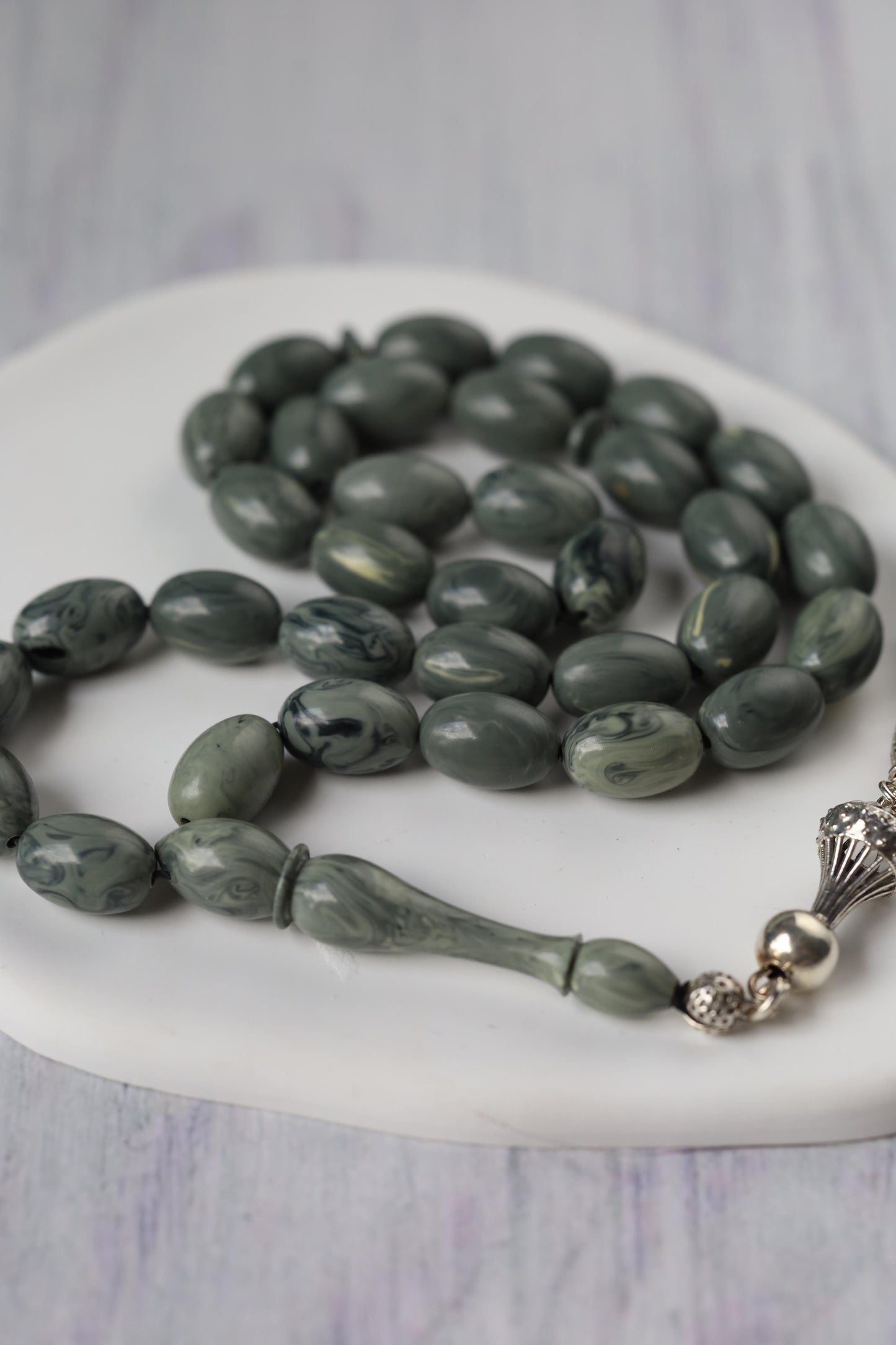 Cloudy Grey "Chernobyl" Bakelite Misbah 33 Beads