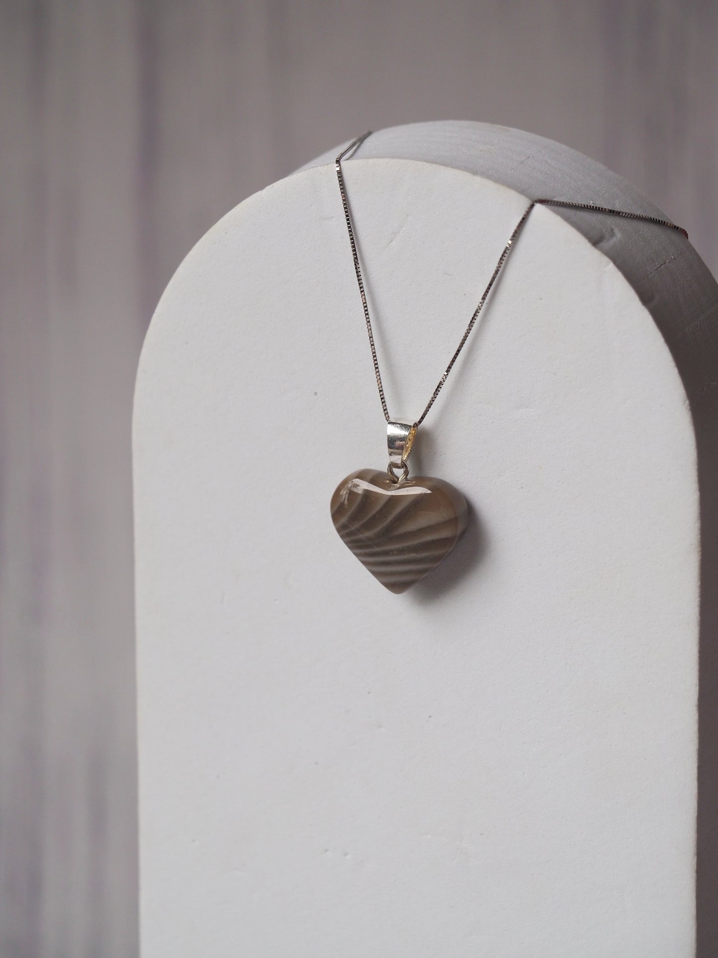 Natural Heart Shaped Striped Flint Pendant with Silver Hook