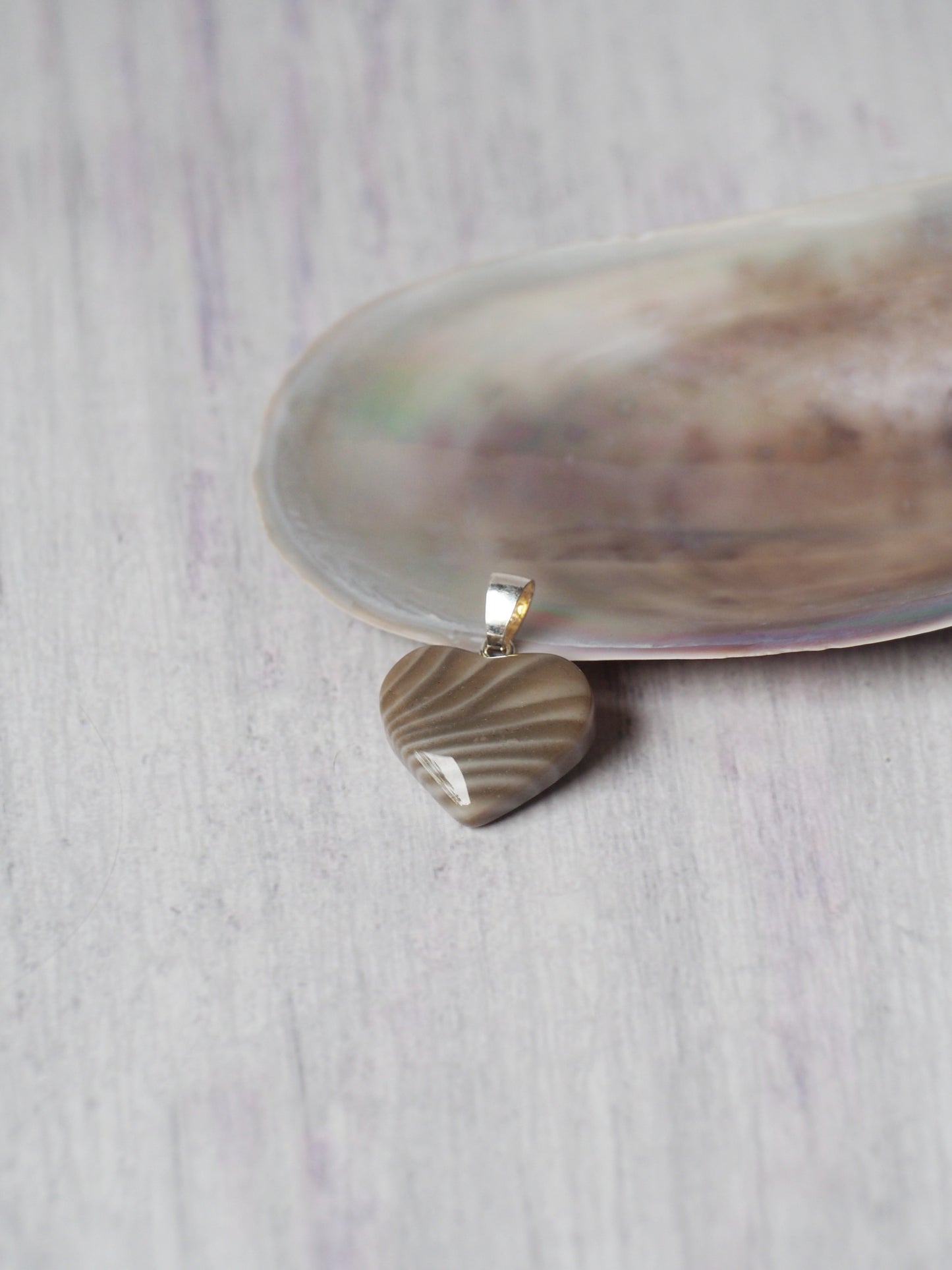 Natural Heart Shaped Striped Flint Pendant with Silver Hook