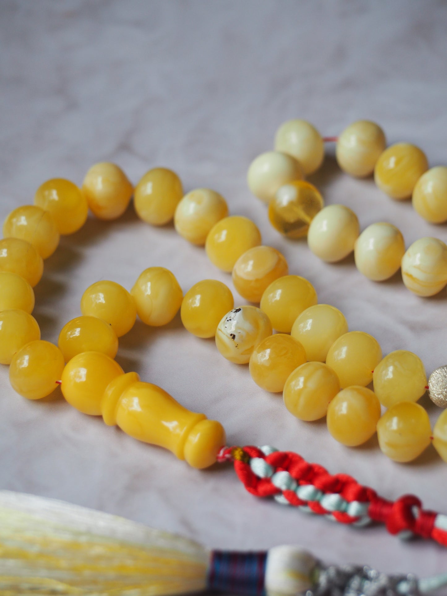 Royal White and Butterscotch Natural Amber Tasbih 45 Istanbul Shape Beads