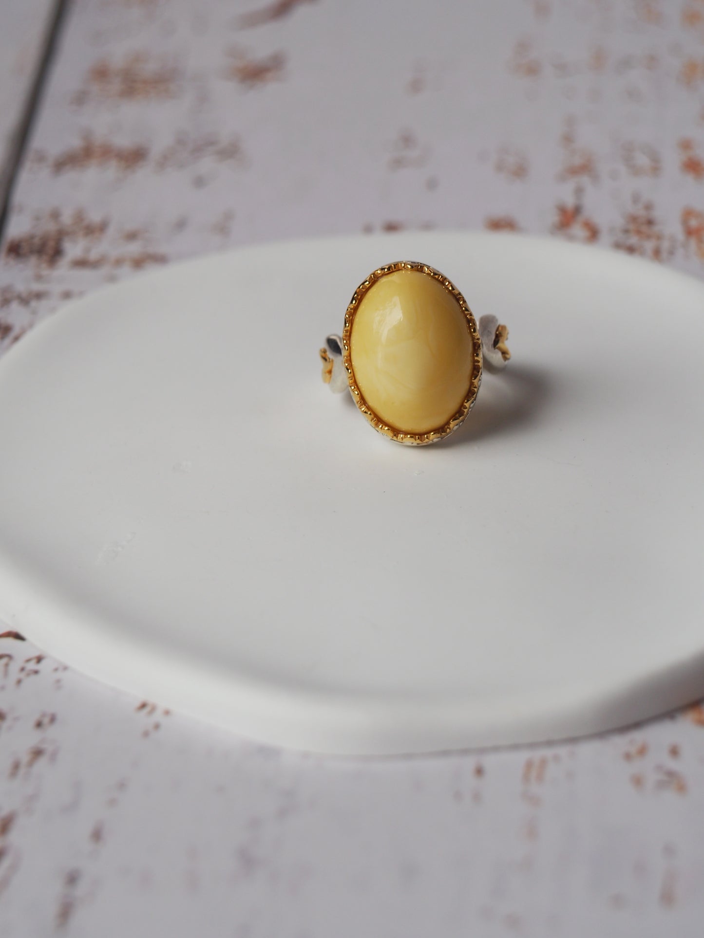 Solid Matt Butterscotch Oval Amber Ring in Silver 925