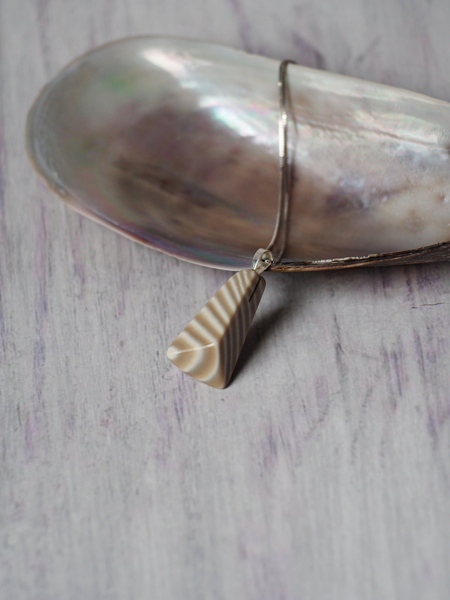 Natural Striped Flint Pendant with Silver Hook