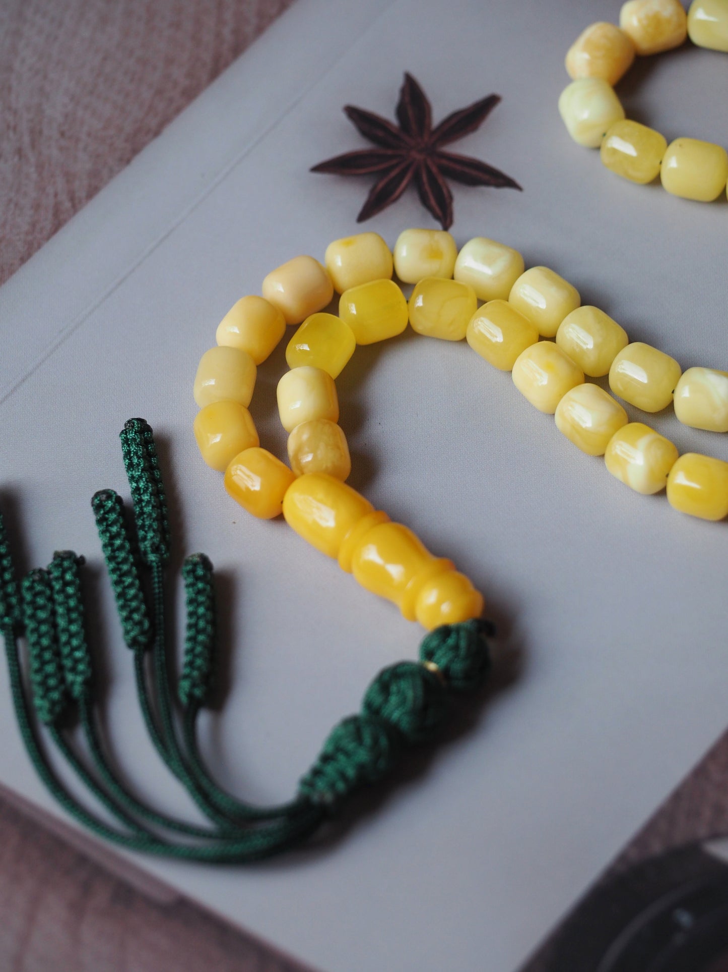 Natural Pocket Size Milk and Aged Butterscotch Gradient Amber Barrel Shape Rosary 45 Beads