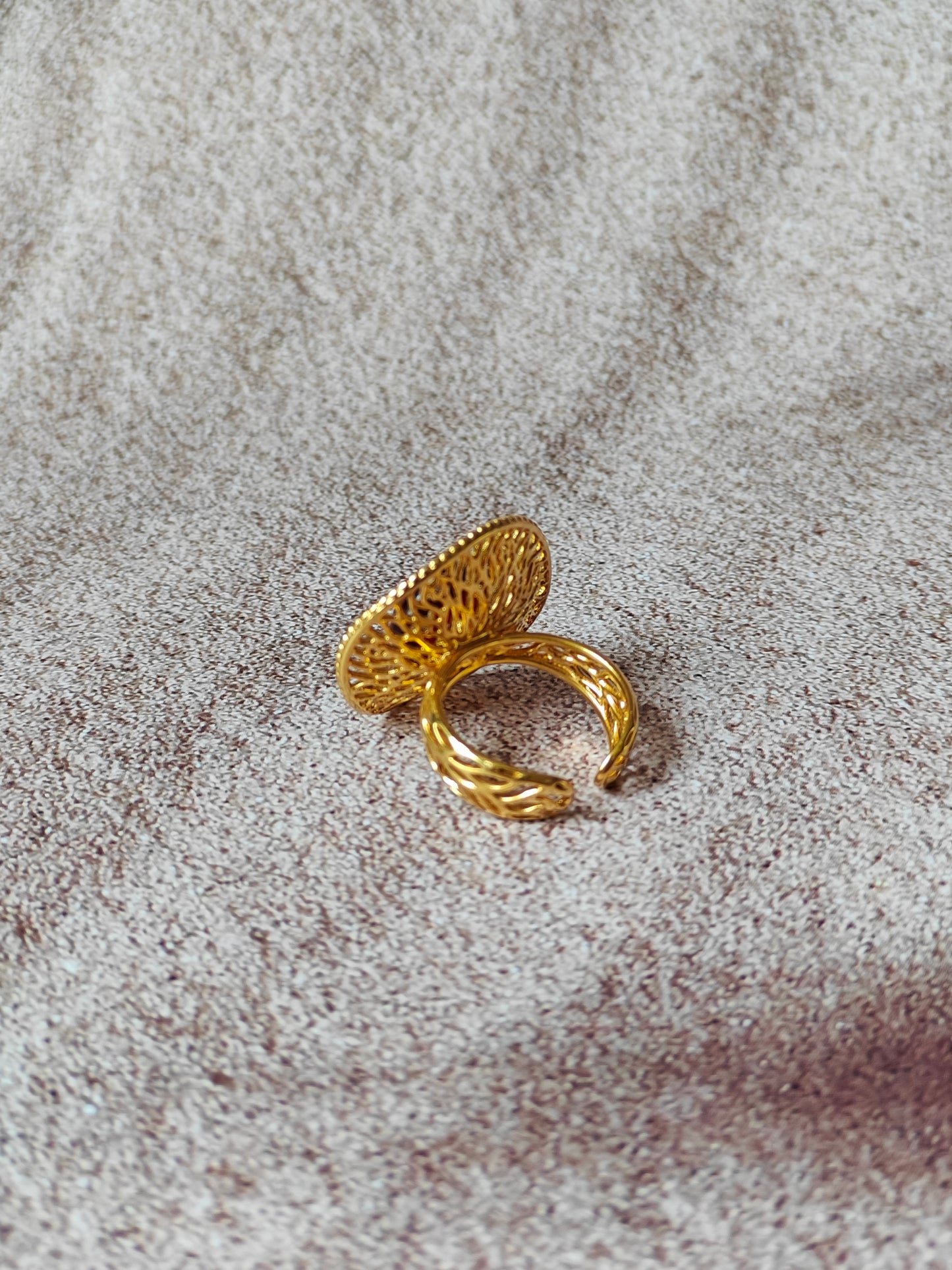 Supertree Ring with Cherry Amber and Cubic Zirconias in Gold Plated Silver