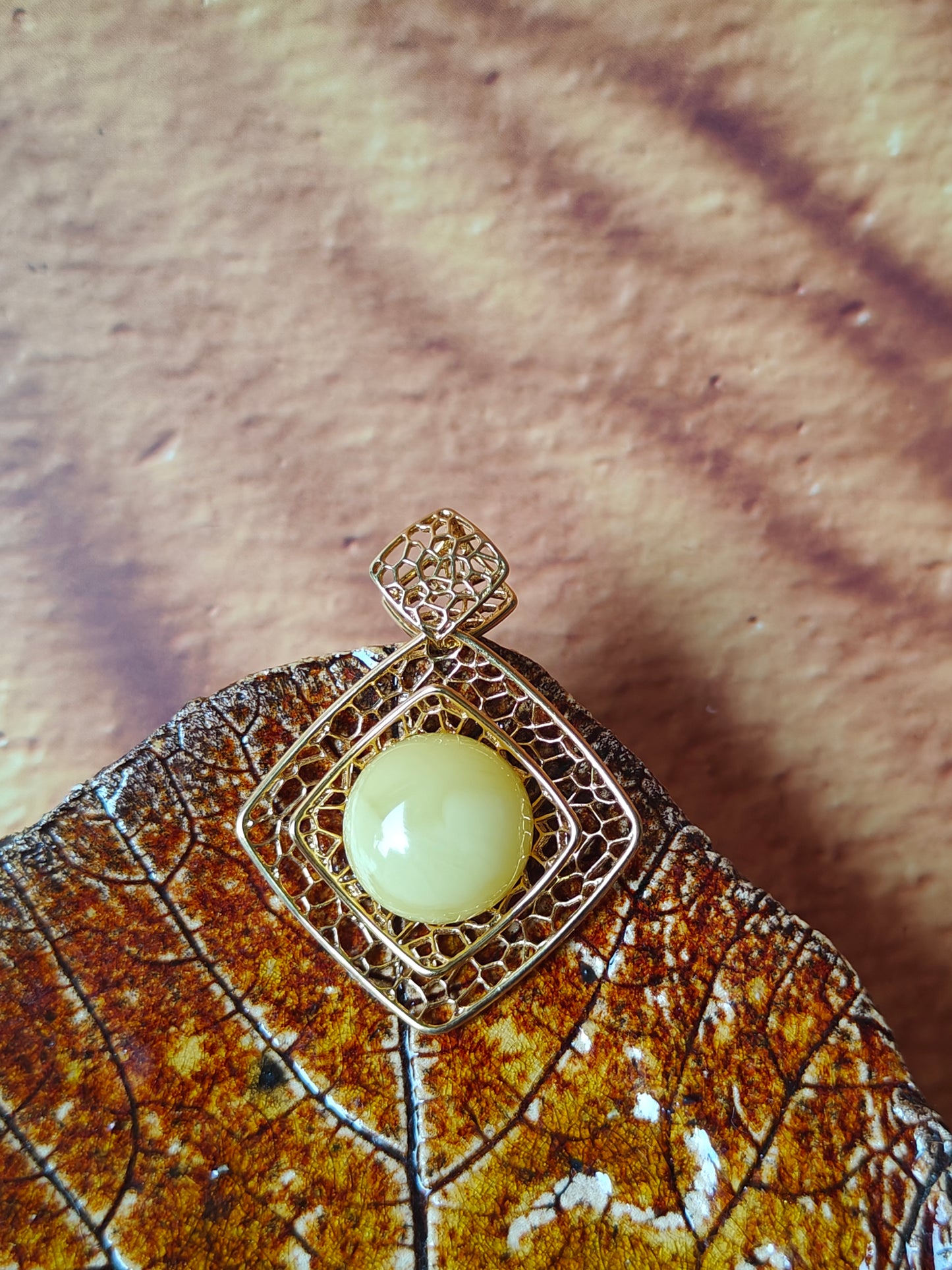Square Butterscotch Amber Pendant with in Gold Plated Silver