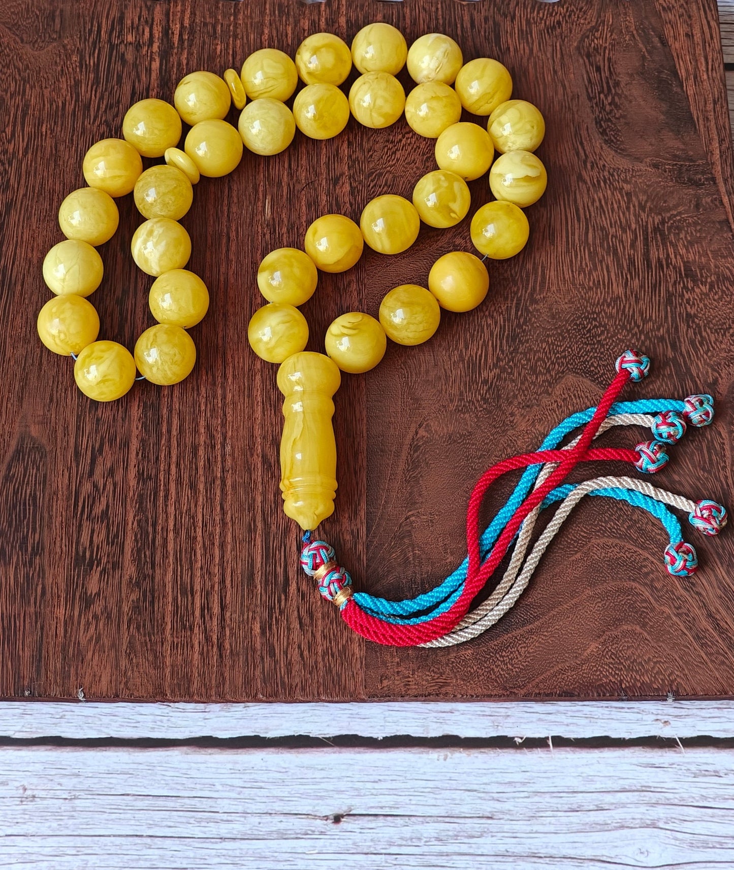 Natural Unique Huge Butterscotch Amber Misbaha Prayer Beads 19.5 mm + Certificate 33 Beads