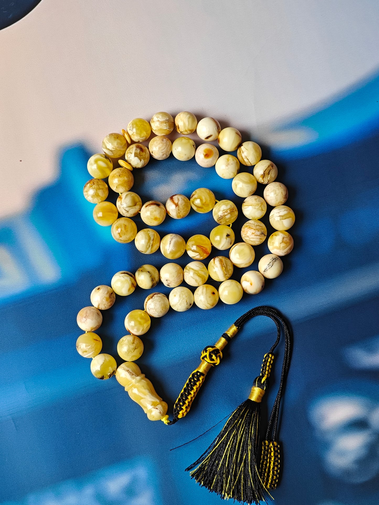 Natural Marble 12 mm Amber Rosary / Tasbih 51 Beads