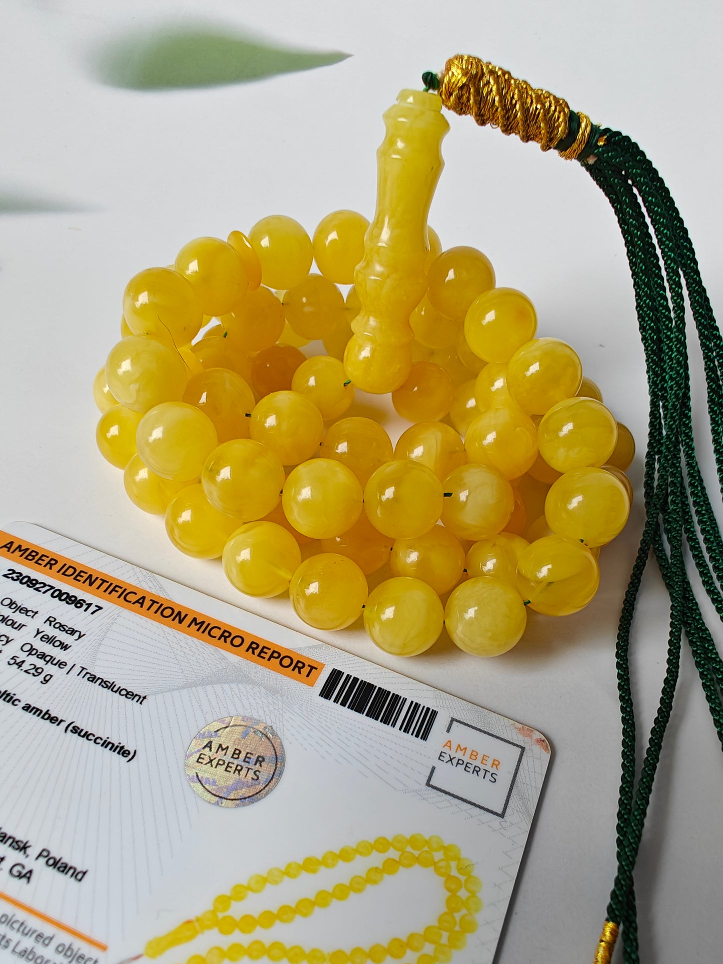 Natural Butterscotch Amber Rosary with Certificate 66 Beads