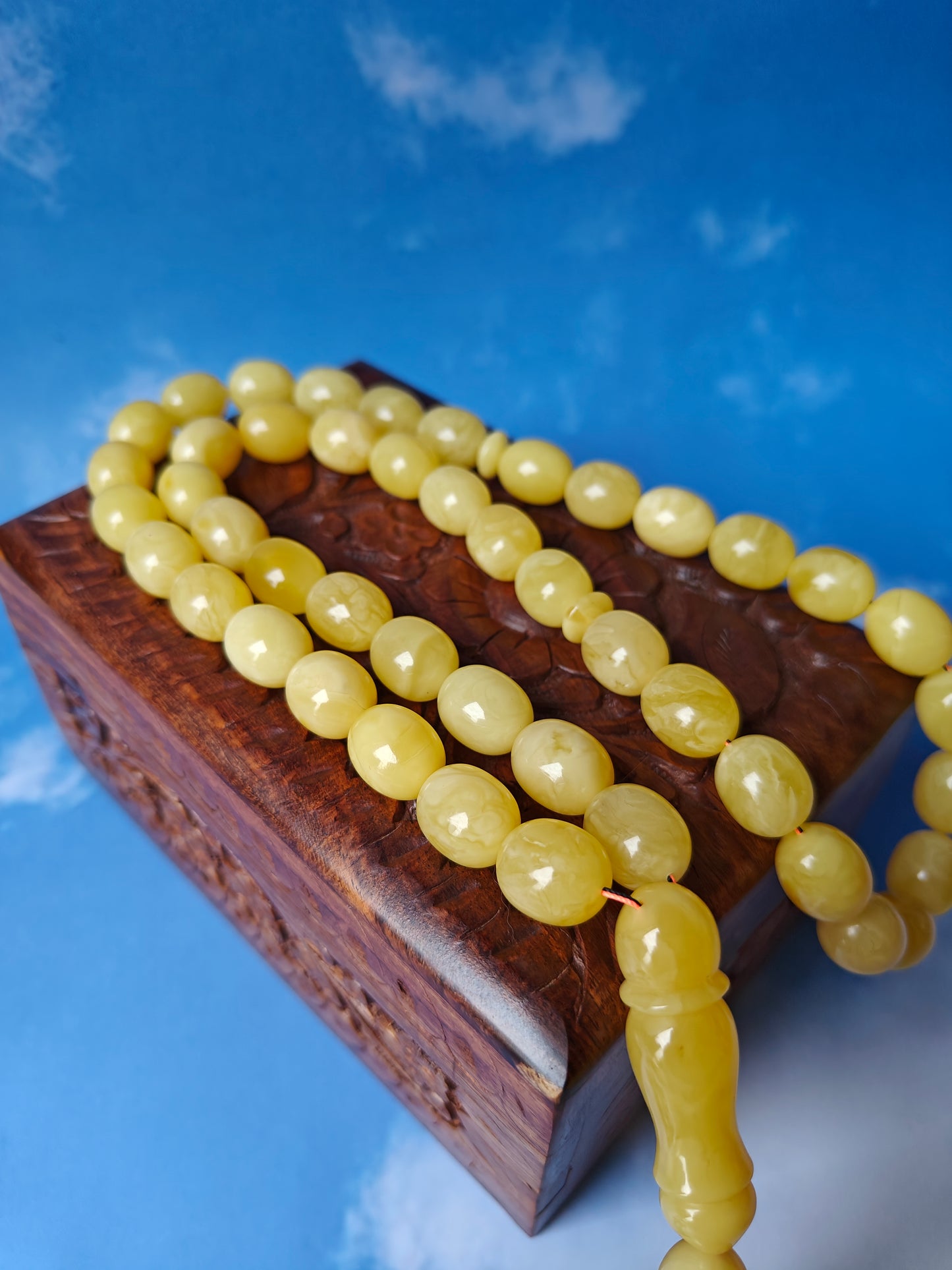 Olive Shape Cloudy Butterscotch Amber Rosary 45 Beads