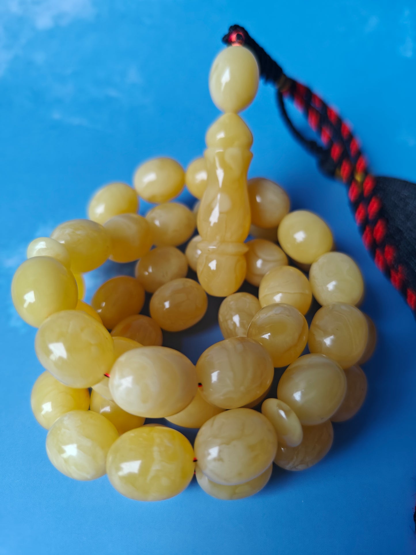 Olive Shape Cloudy Butterscotch Amber Rosary 45 Beads