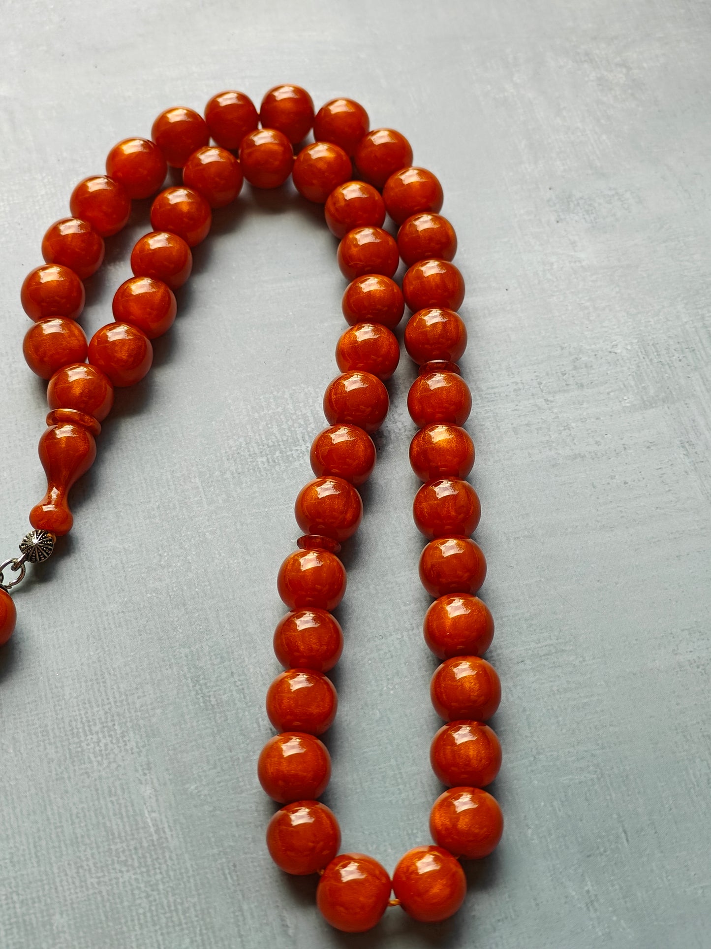 Light "Old German" Antique Bakelite Rosary 43 Beads with Silver Tassel
