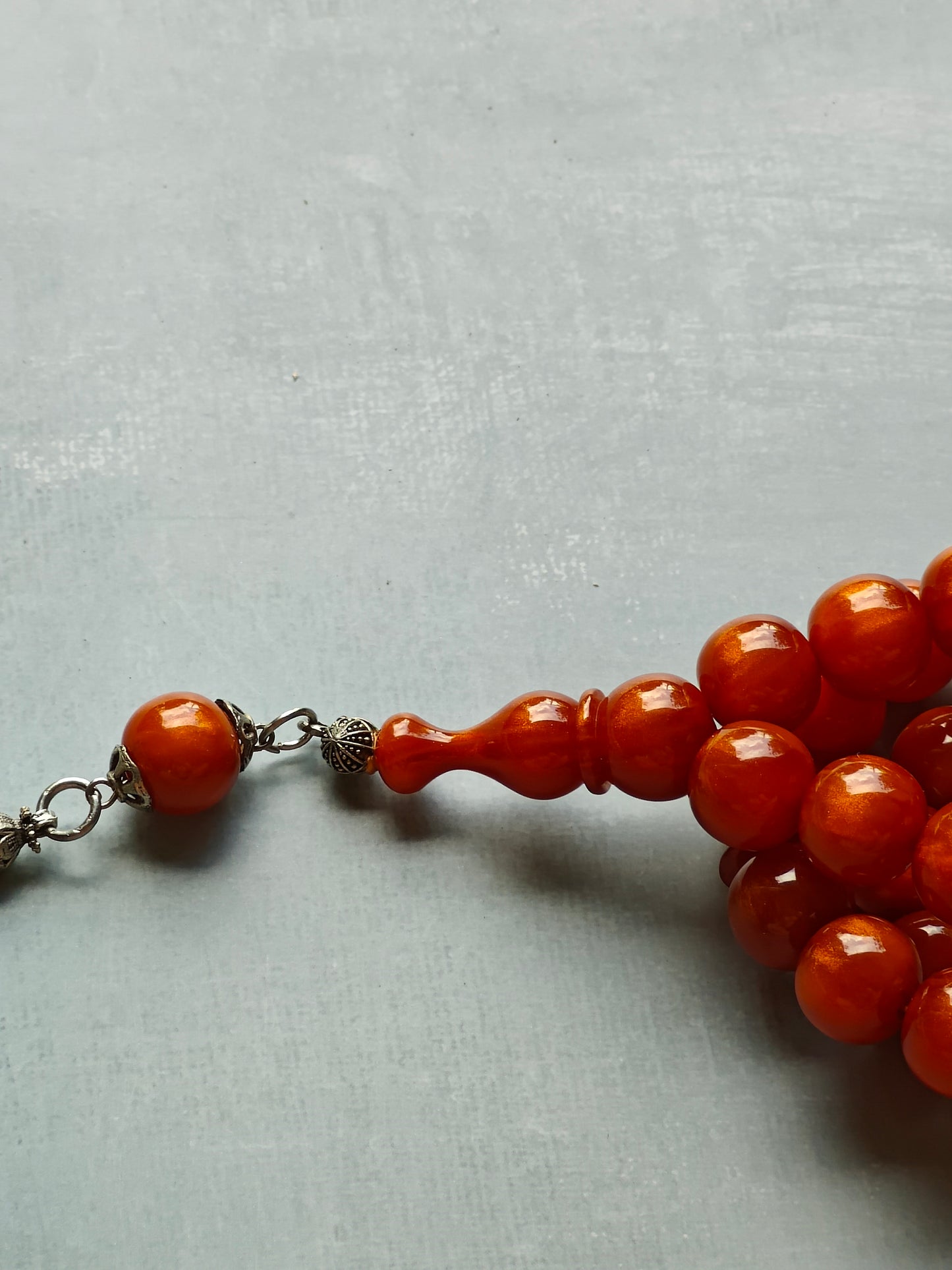 Light "Old German" Antique Bakelite Rosary 43 Beads with Silver Tassel