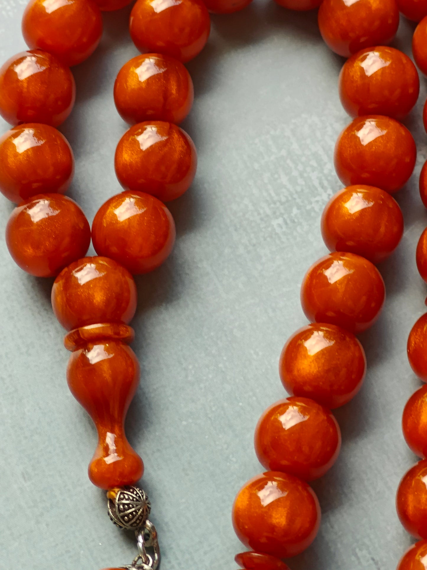 Light "Old German" Antique Bakelite Rosary 43 Beads with Silver Tassel