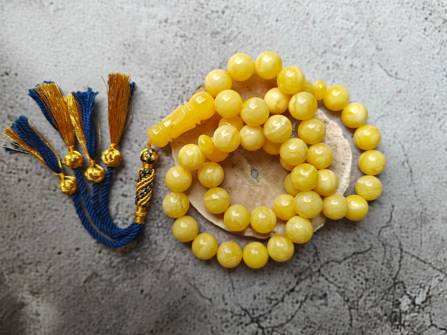 Butterscotch Tiger Natural Amber Rosary 45 Beads 13.5 mm