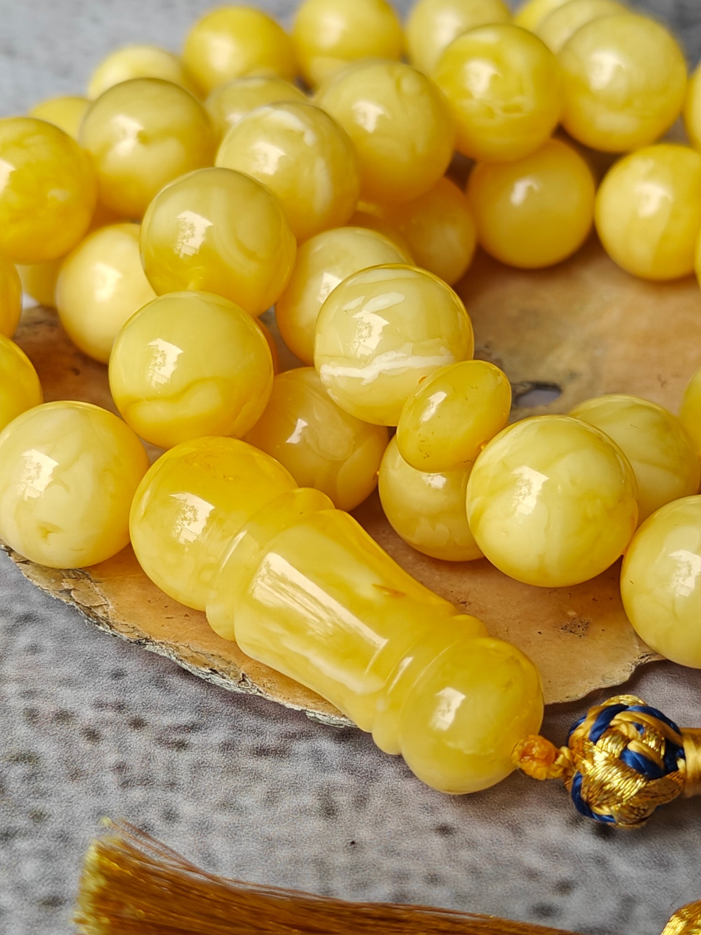 Butterscotch Tiger Natural Amber Rosary 45 Beads 13.5 mm