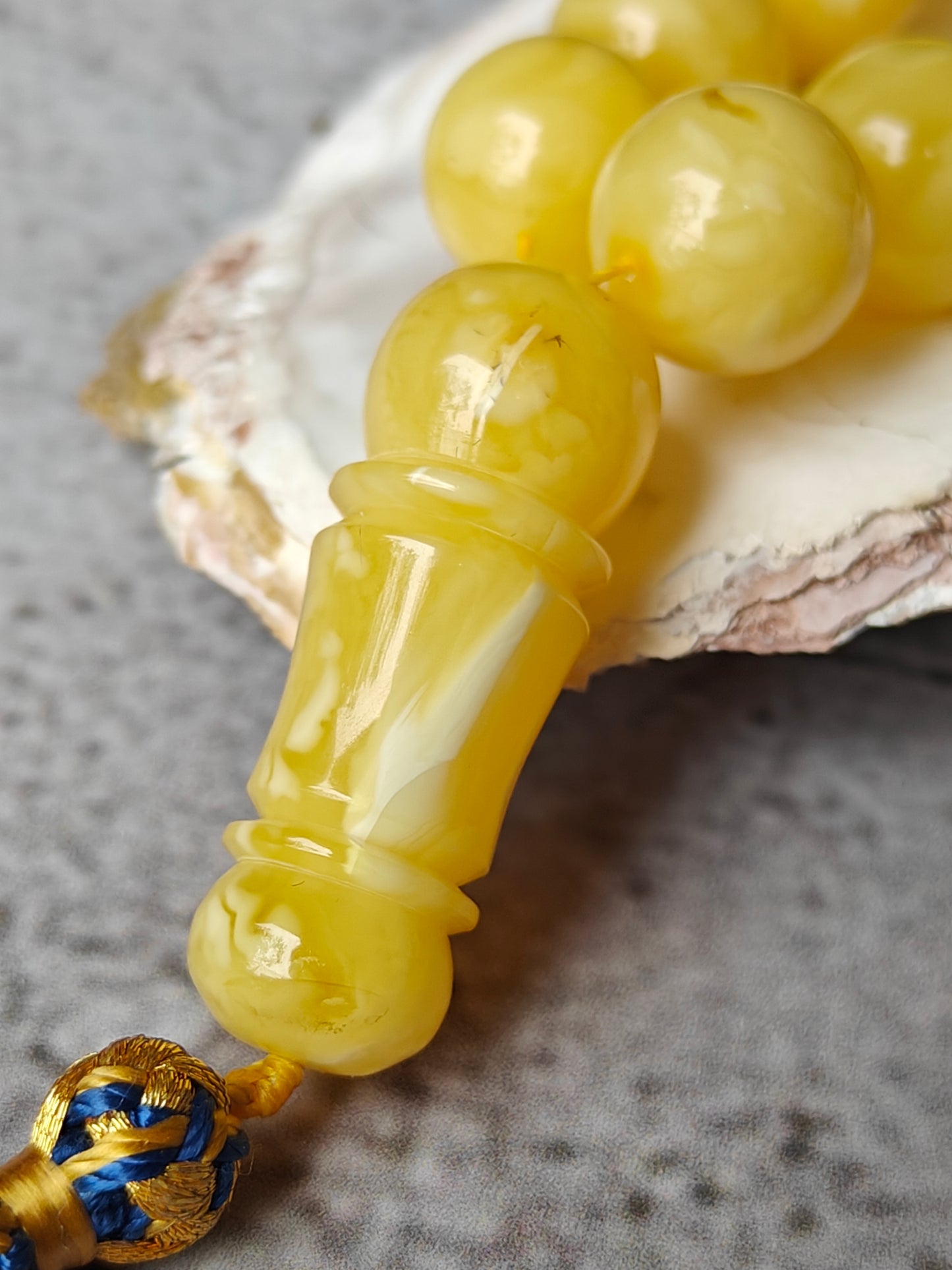 Butterscotch Tiger Natural Amber Rosary 45 Beads 13.5 mm