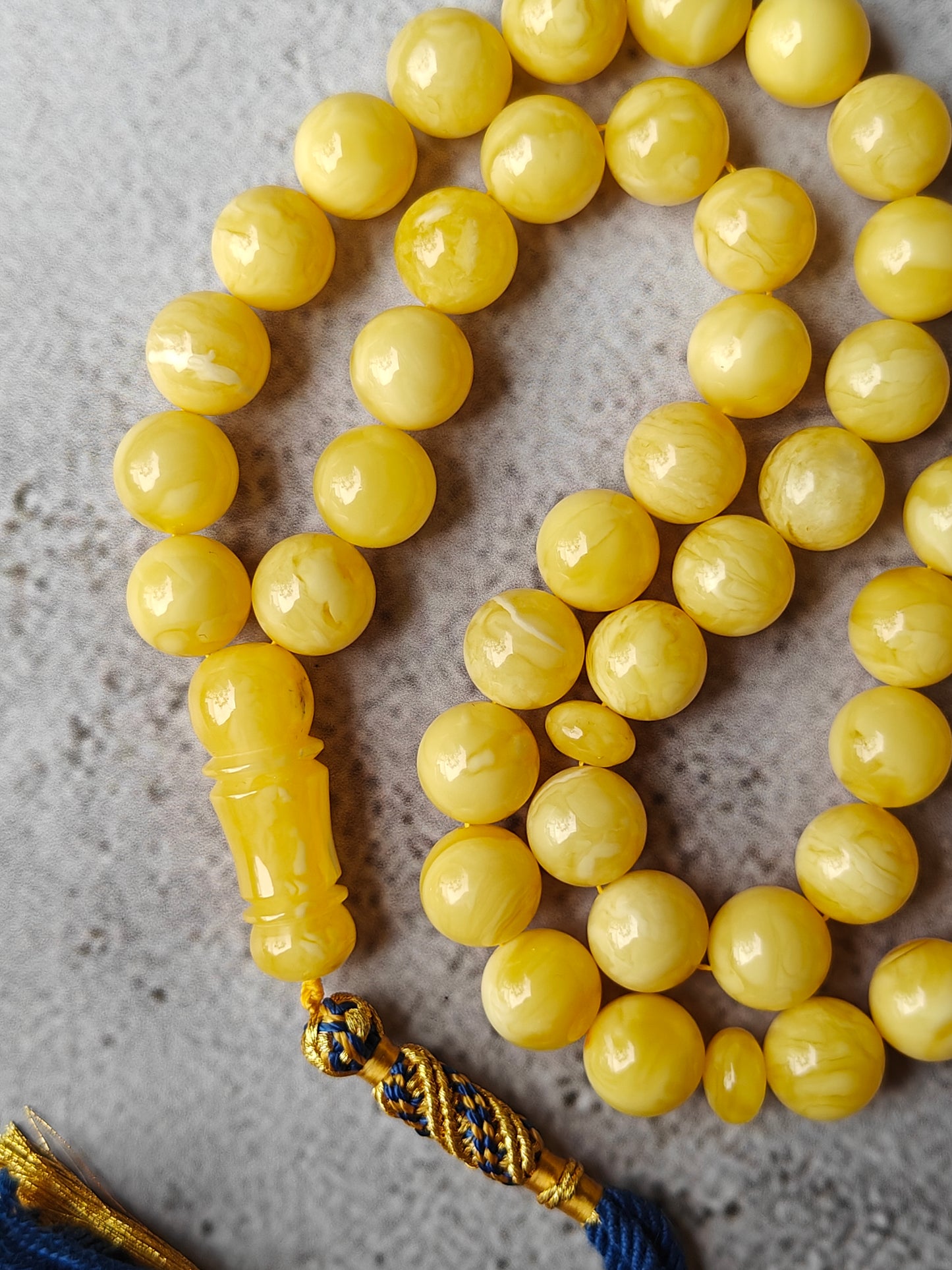 Butterscotch Tiger Natural Amber Rosary 45 Beads 13.5 mm