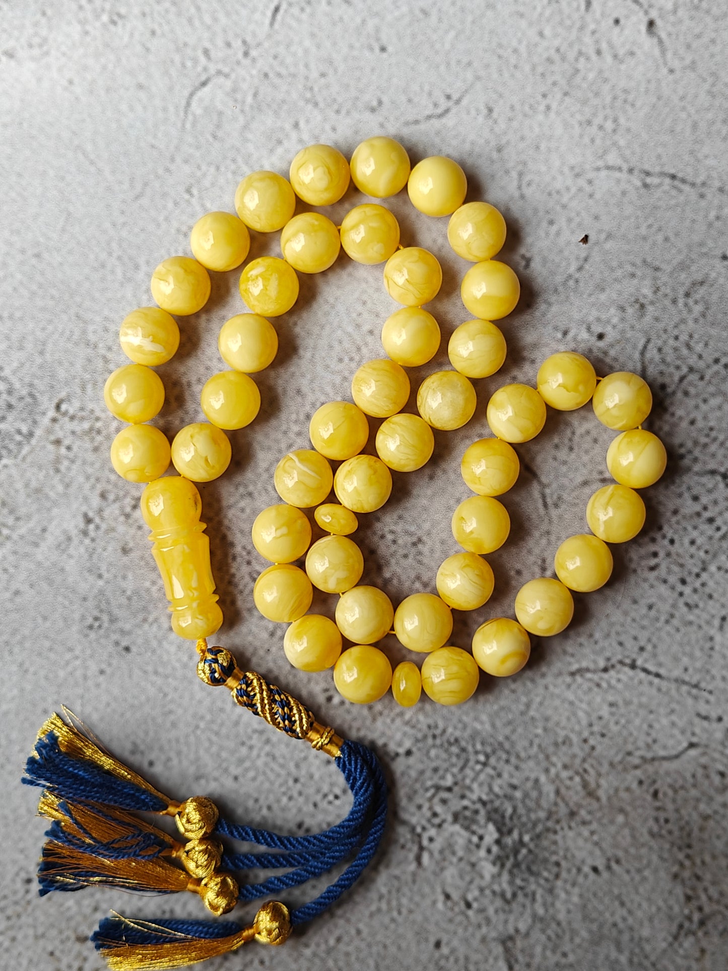 Butterscotch Tiger Natural Amber Rosary 45 Beads 13.5 mm